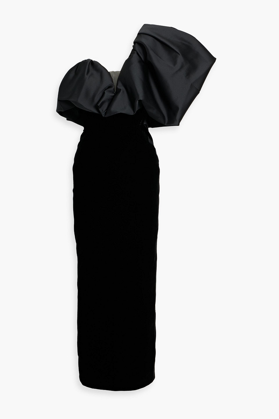 Monique Lhuillier One-shoulder Ruffled Faille Gown In Black