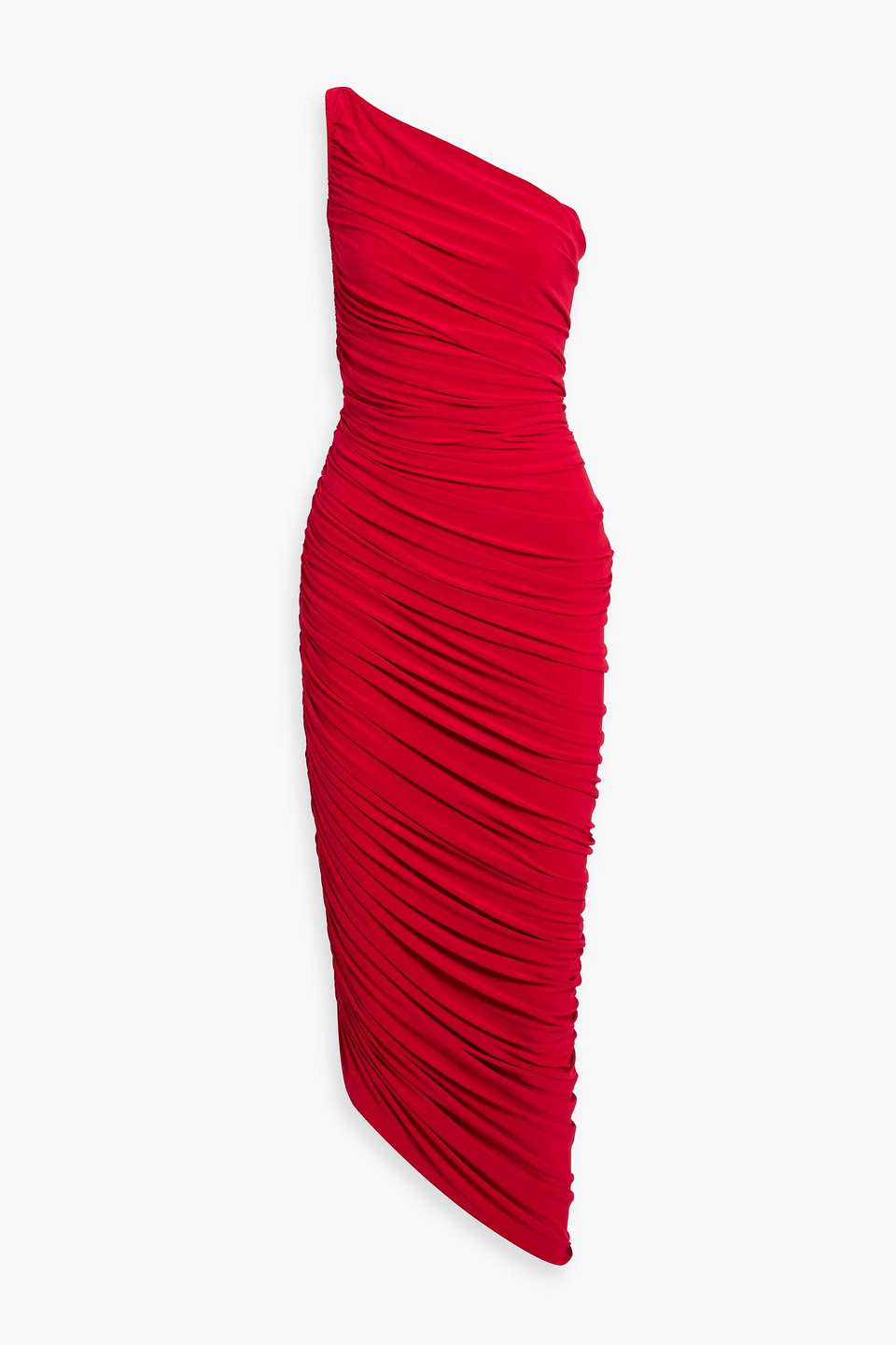 Norma Kamali Diana One-shoulder Ruched Stretch-jersey Gown In Red
