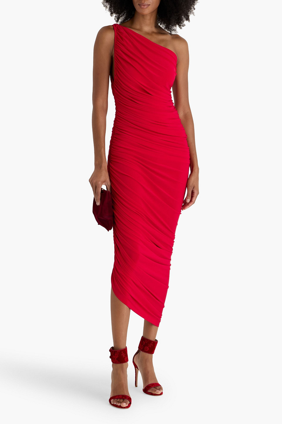 Norma Kamali Diana One-shoulder Ruched Stretch-jersey Gown In Red