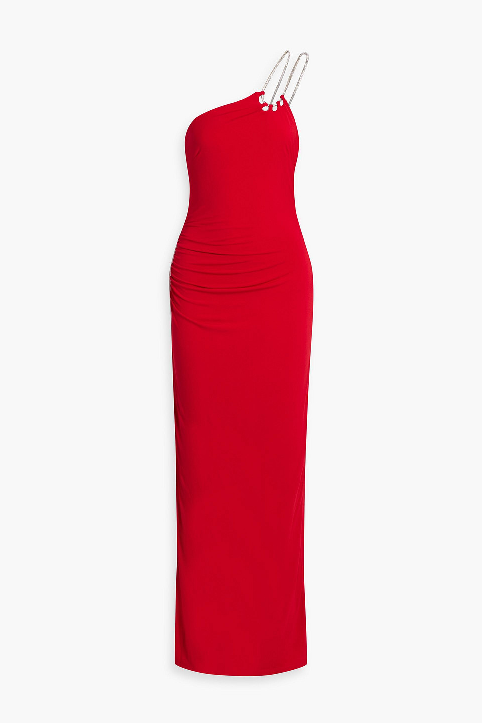 Herve Leger Genevieve One-shoulder Crystal-embellished Stretch-jersey Gown In Red