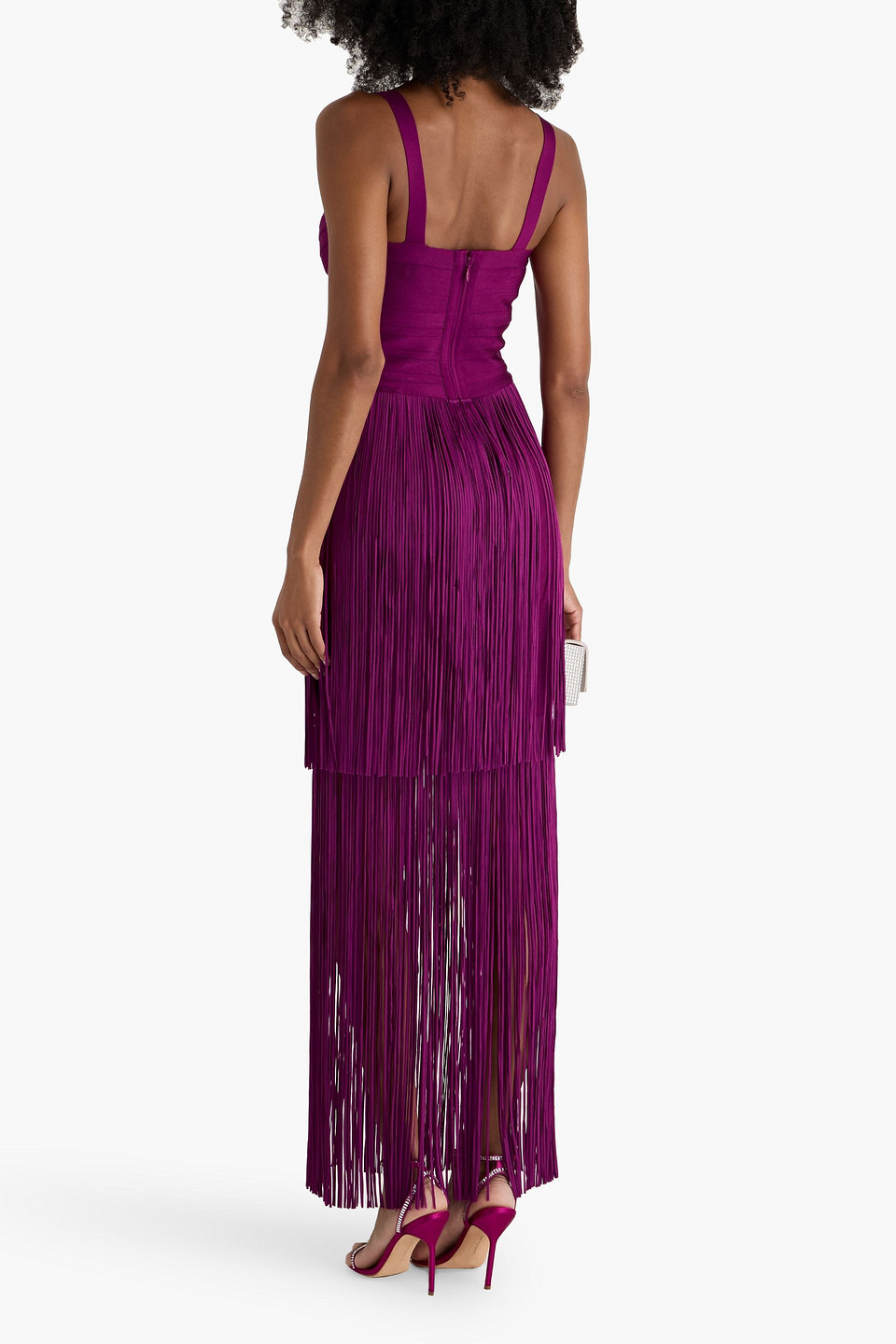 Hervã© Lã©ger Blanca Fringed Bandage Gown In Purple