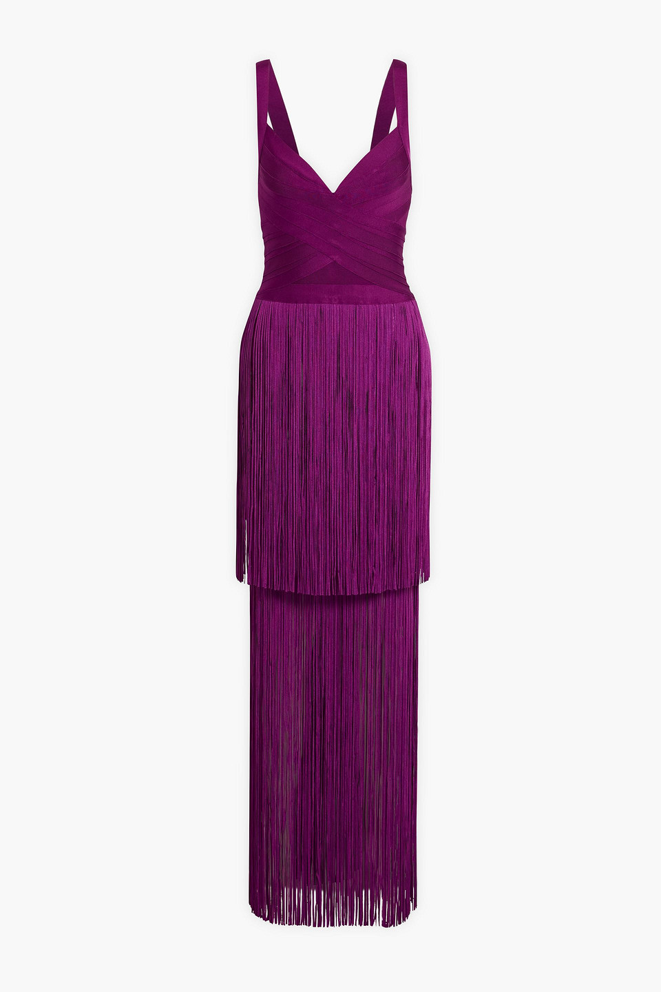 Hervã© Lã©ger Blanca Fringed Bandage Gown In Purple