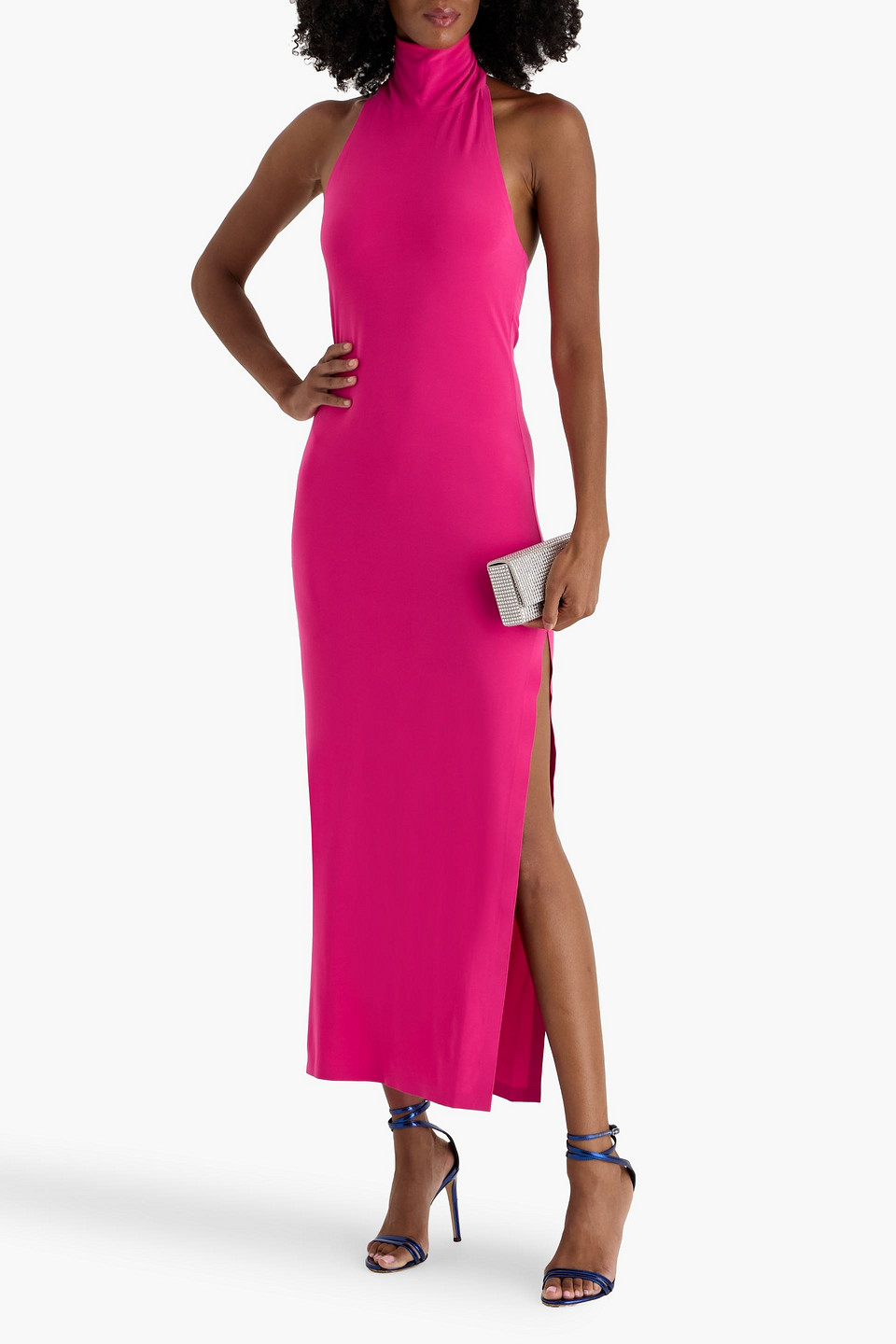 Norma Kamali Open-back Stretch-jersey Halterneck Gown In Pink
