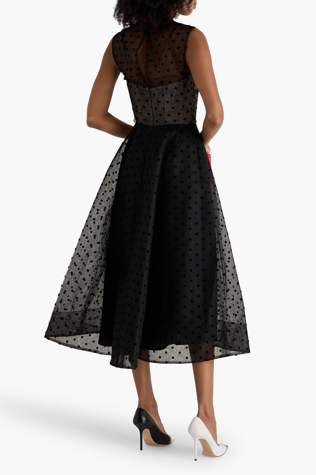 MONIQUE LHUILLIER Polka-dot flocked tulle midi dress