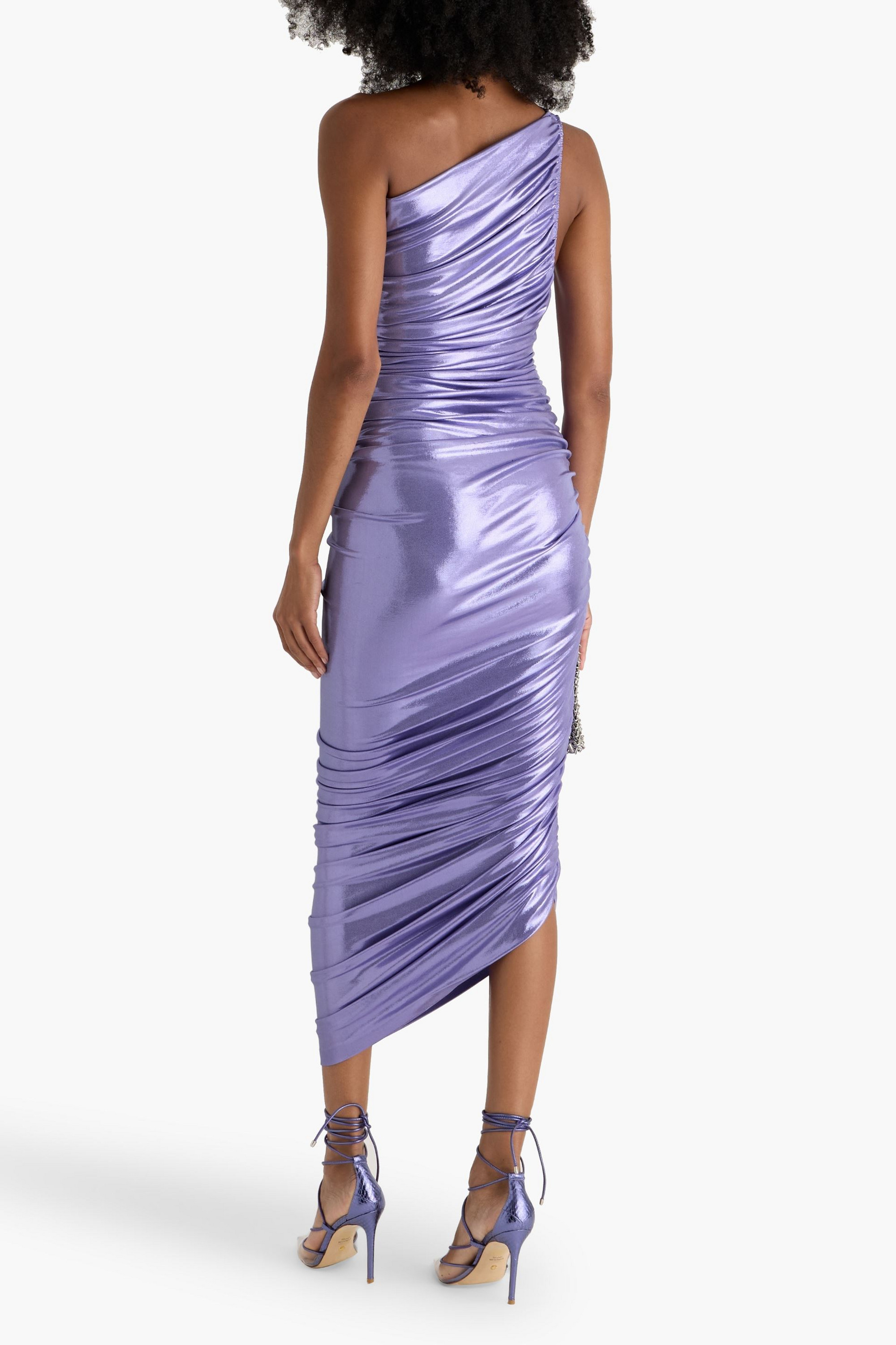 Norma Kamali Diana one-shoulder ruched lamé gown thumbnail