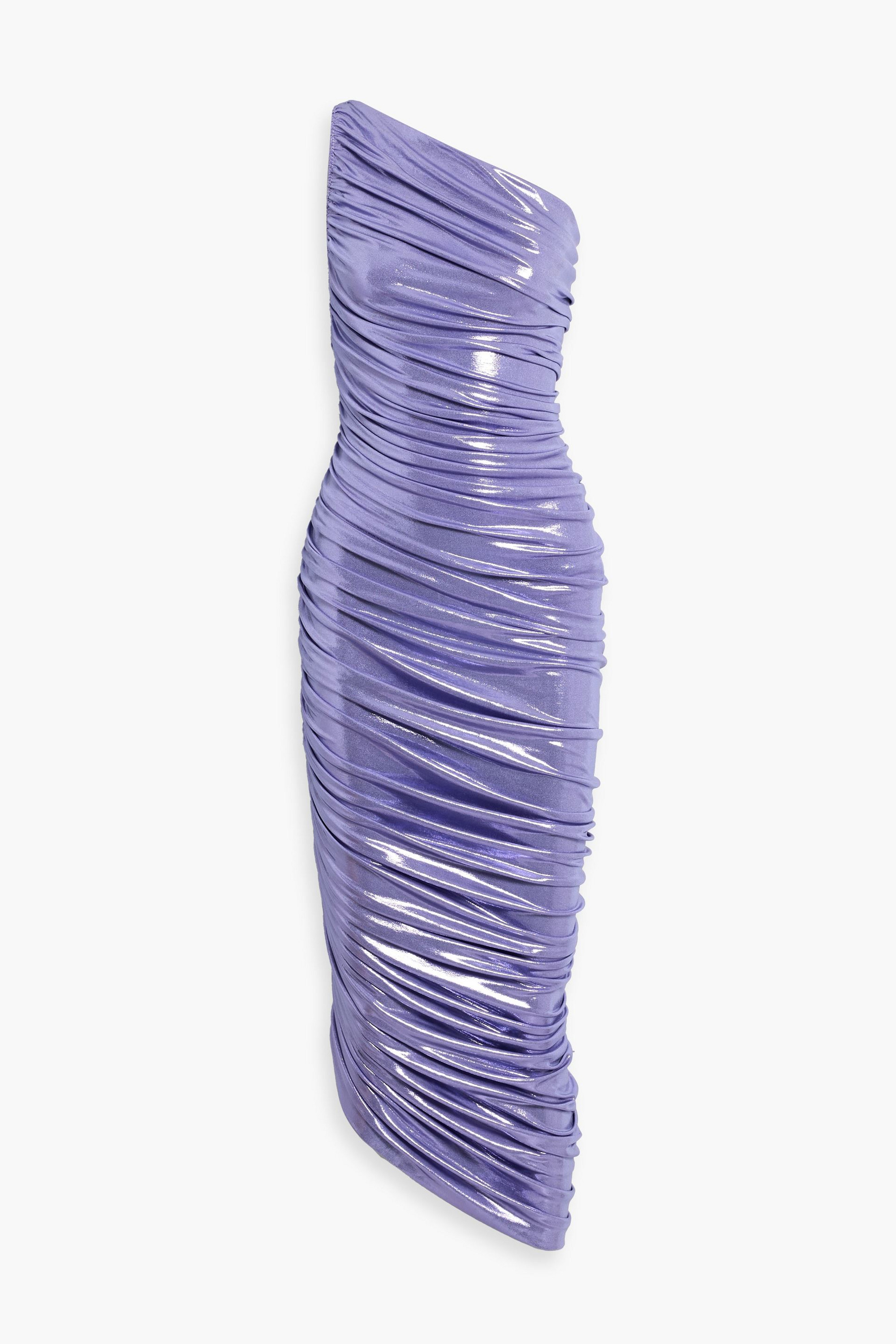 Norma Kamali Diana one-shoulder ruched lamé gown thumbnail