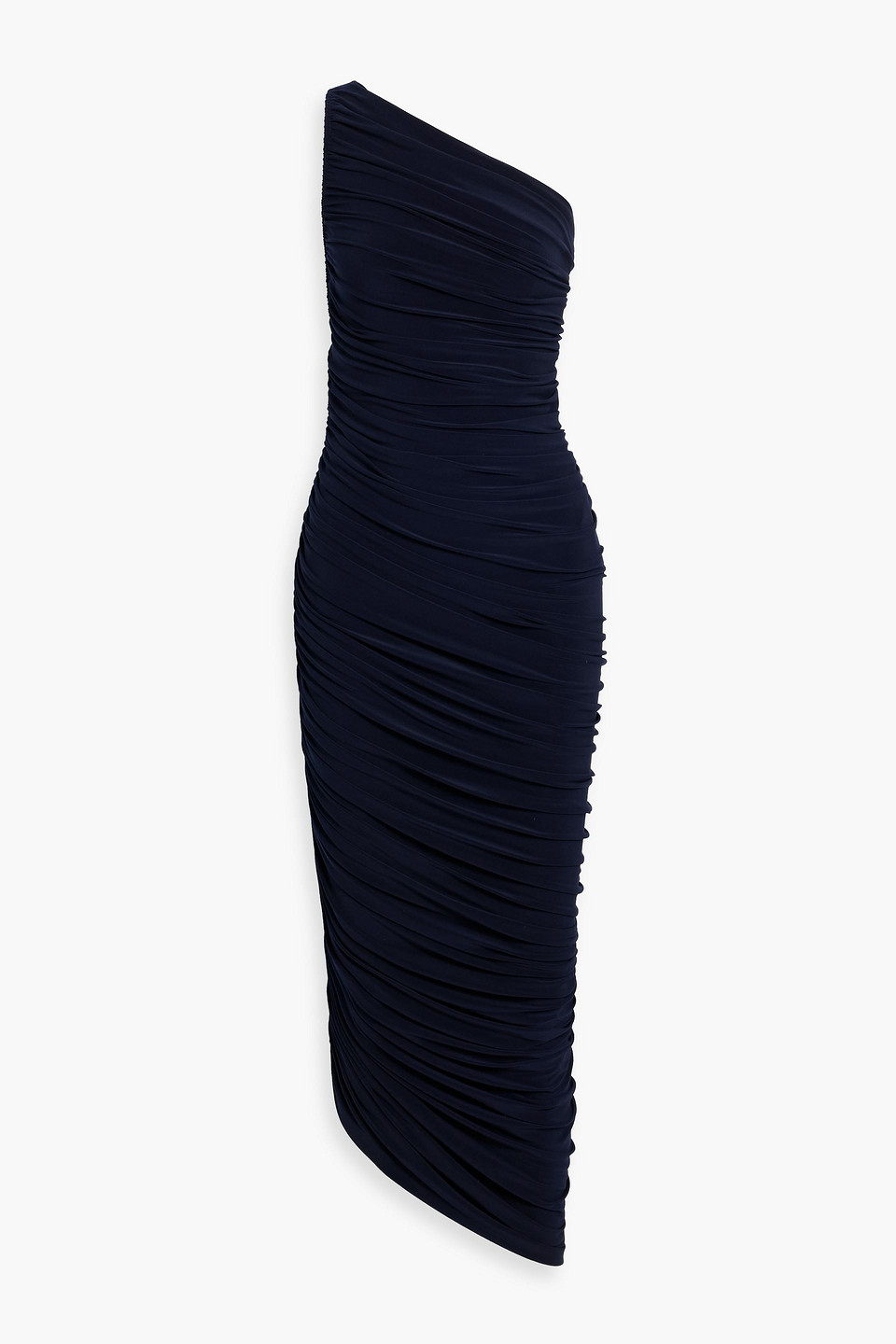 Norma Kamali Diana One-shoulder Ruched Stretch-jersey Gown In Blue