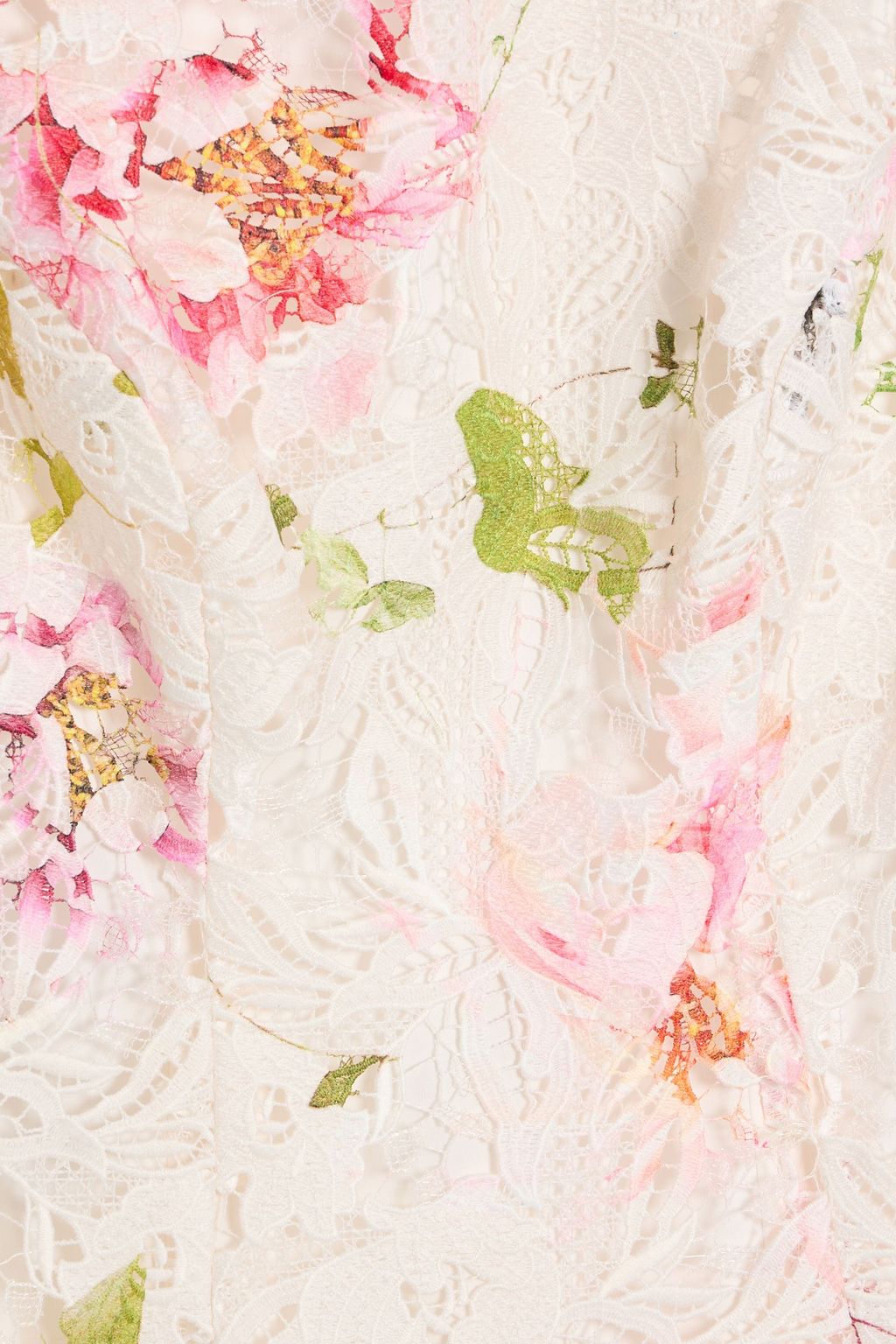 MONIQUE LHUILLIER Floral-print guipure lace midi dress
