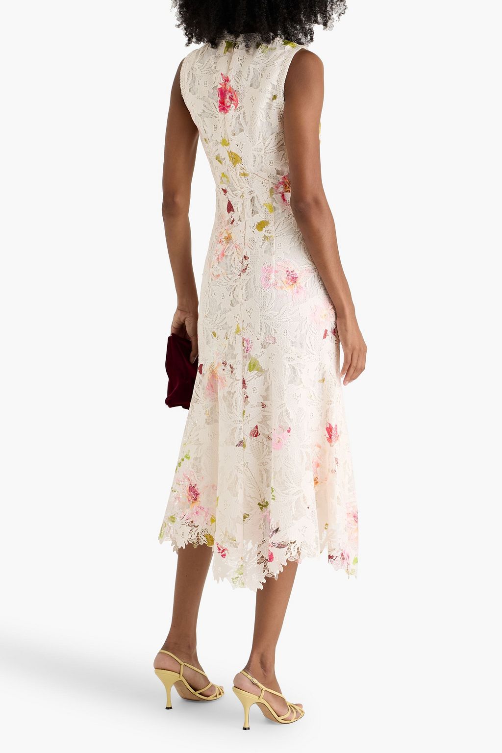 MONIQUE LHUILLIER Floral-print guipure lace midi dress