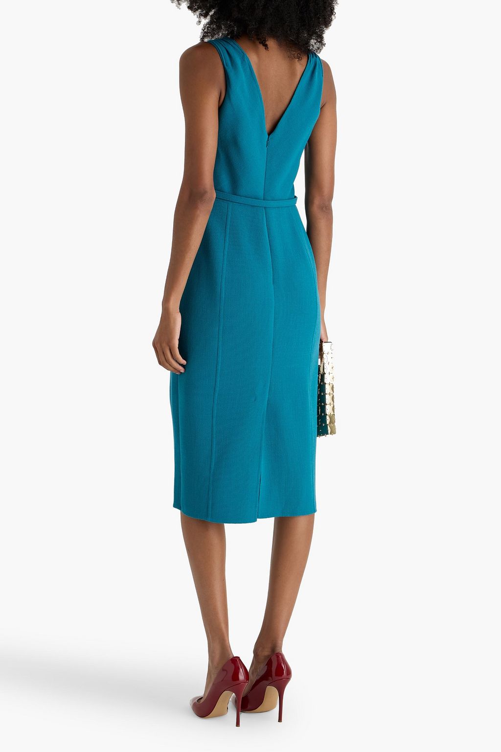 OSCAR DE LA RENTA Belted wool-blend crepe dress