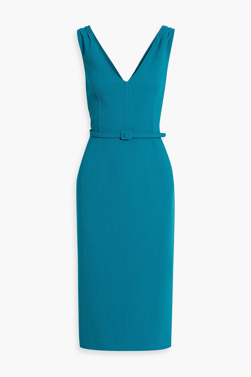Oscar De La Renta Belted Wool-blend Crepe Dress In Blue