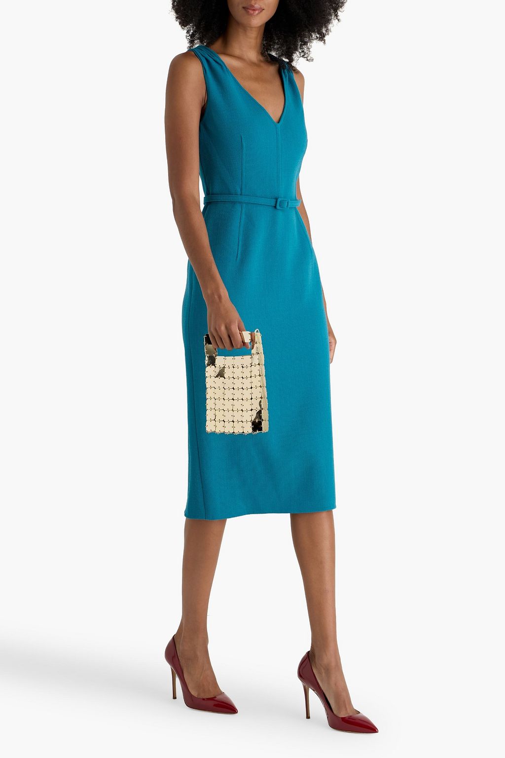 OSCAR DE LA RENTA Belted wool-blend crepe dress