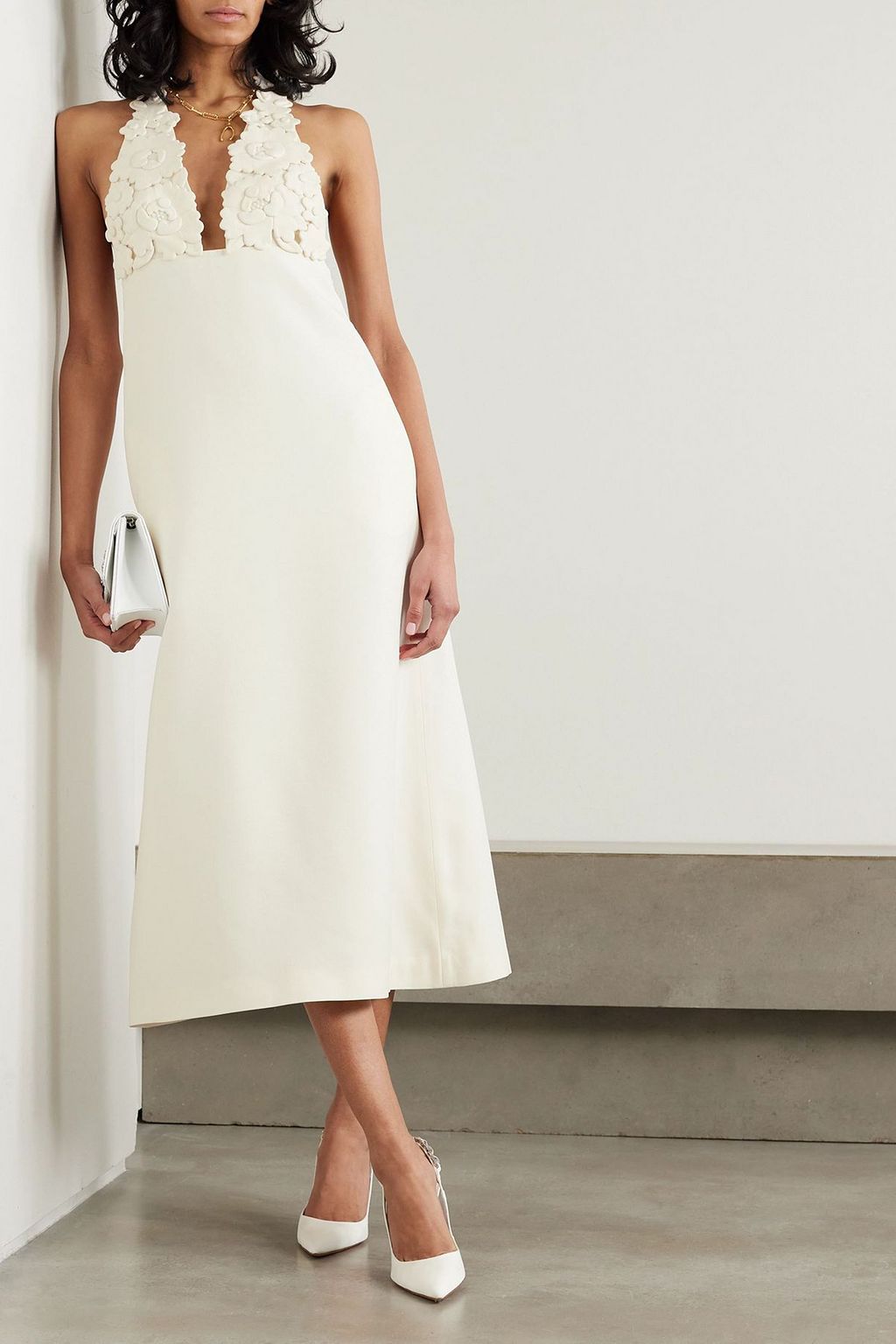 VALENTINO GARAVANI Floral appliquéd wool and silk-blend gown