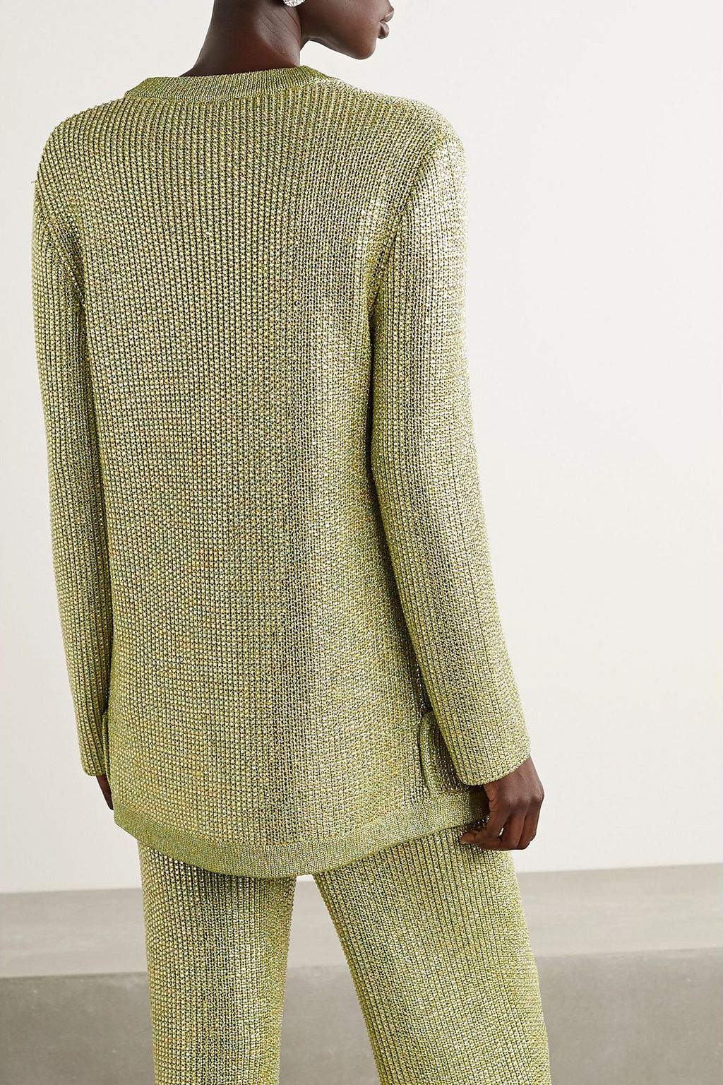 GUCCI Crystal-embellished metallic knitted cardigan