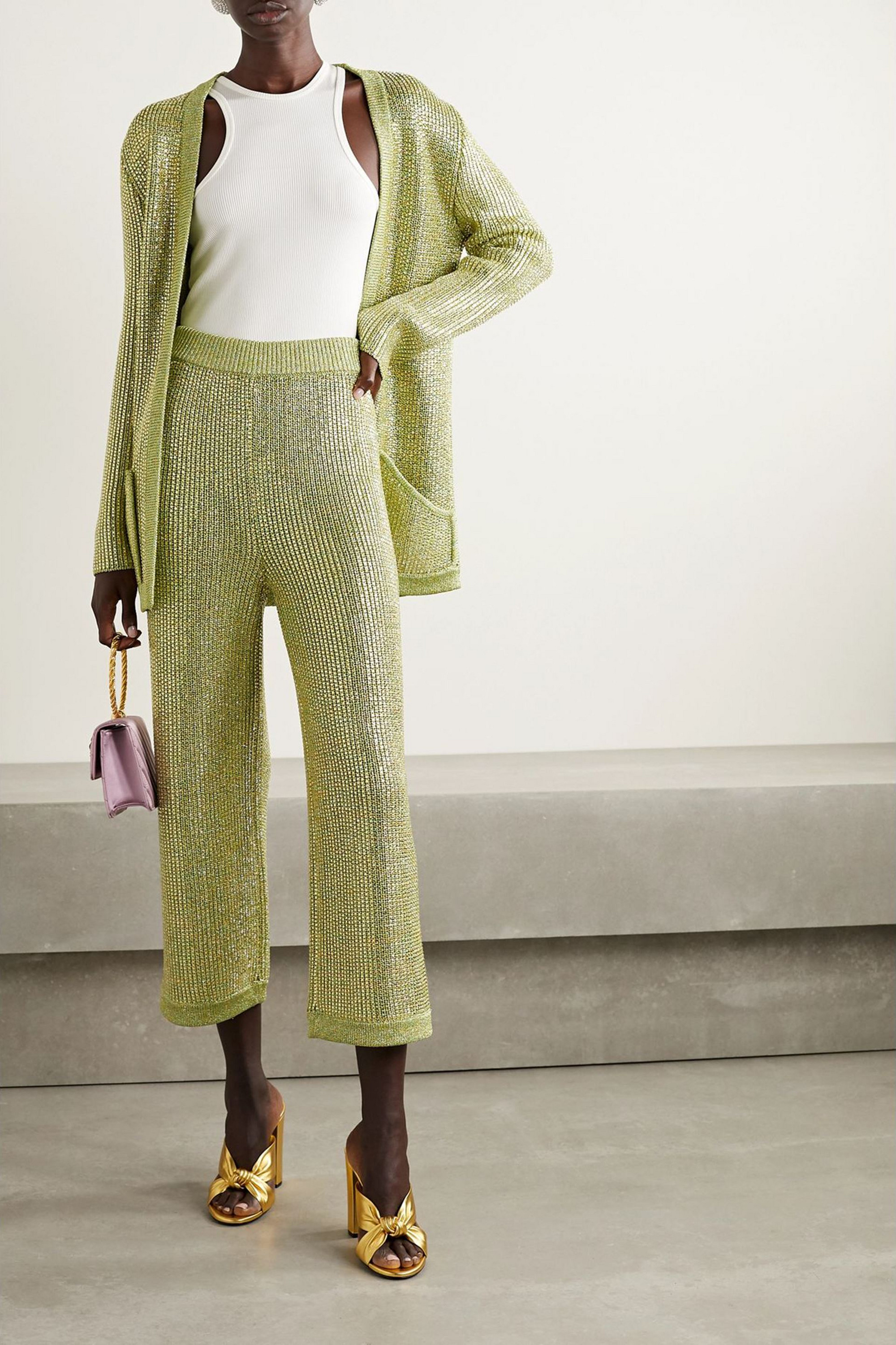 Gucci Crystal-embellished metallic knitted cardigan