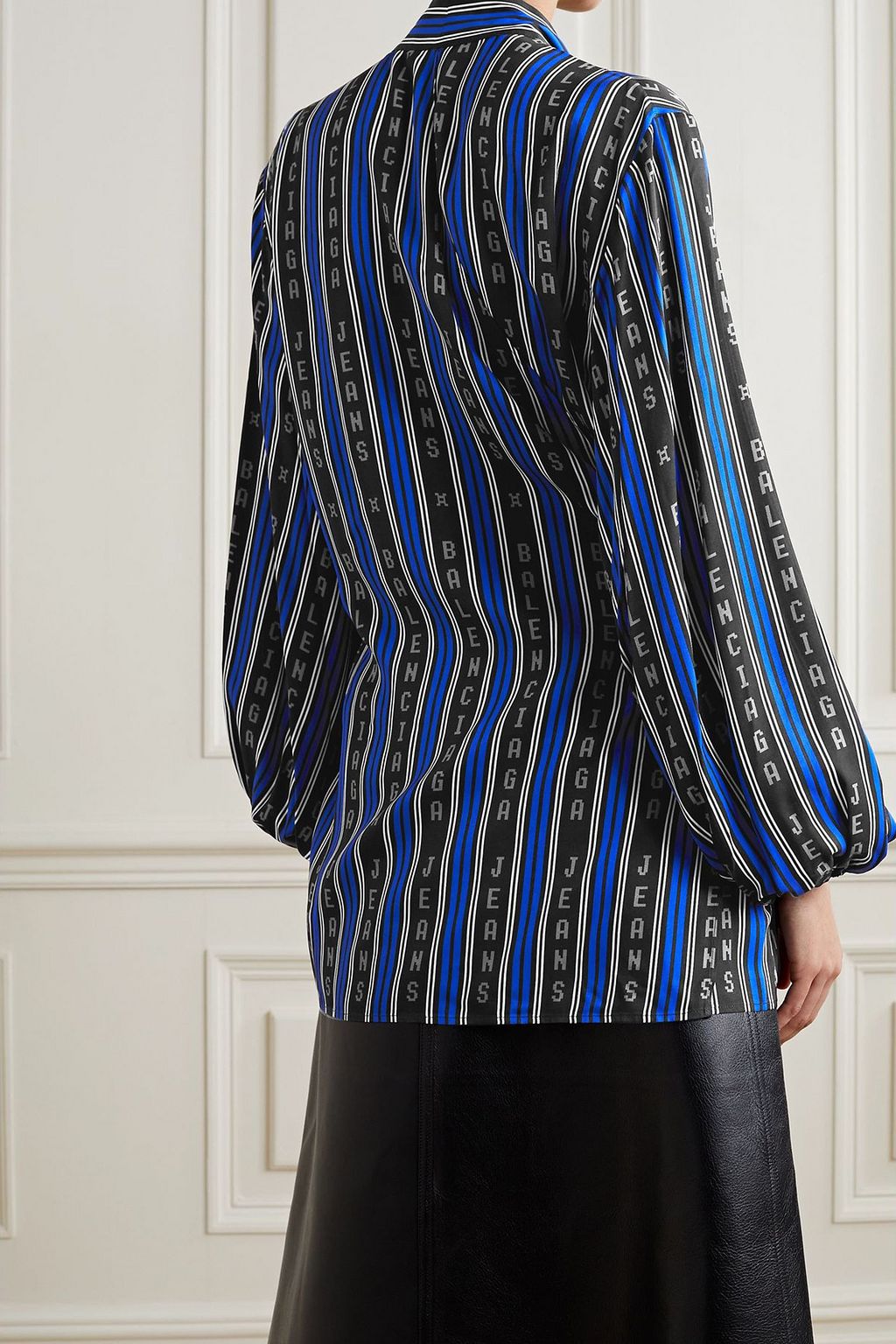 BALENCIAGA Tie-neck striped twill wrap top