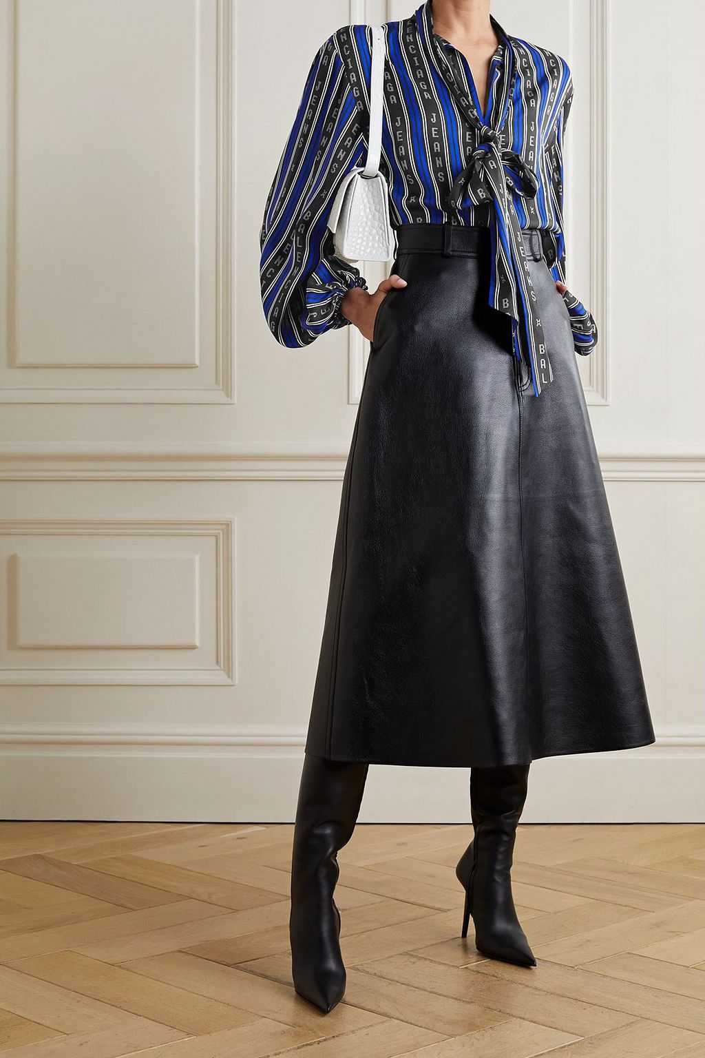 BALENCIAGA Tie-neck striped twill wrap top