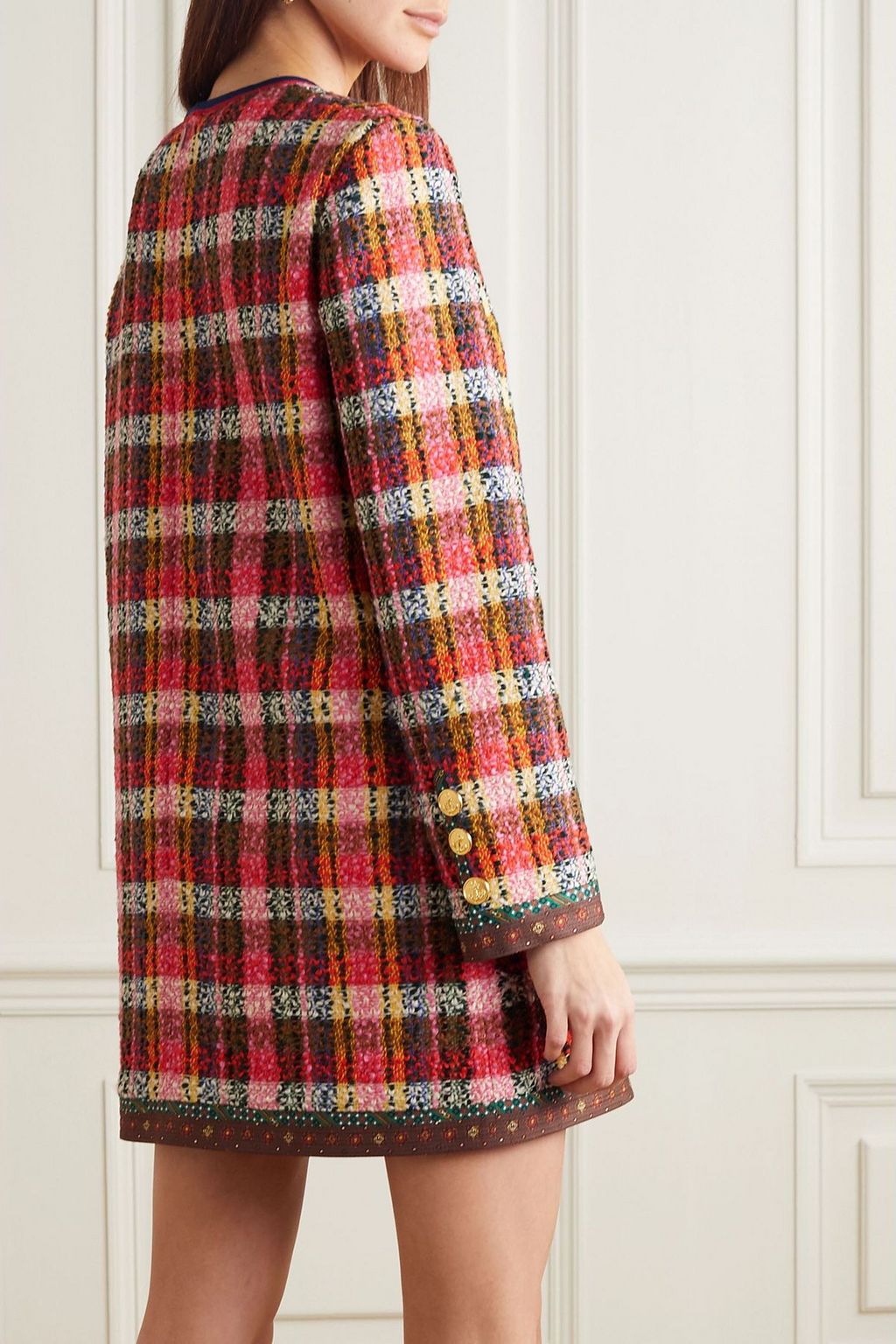 GUCCI Silk-trimmed checked wool-blend tweed mini dress