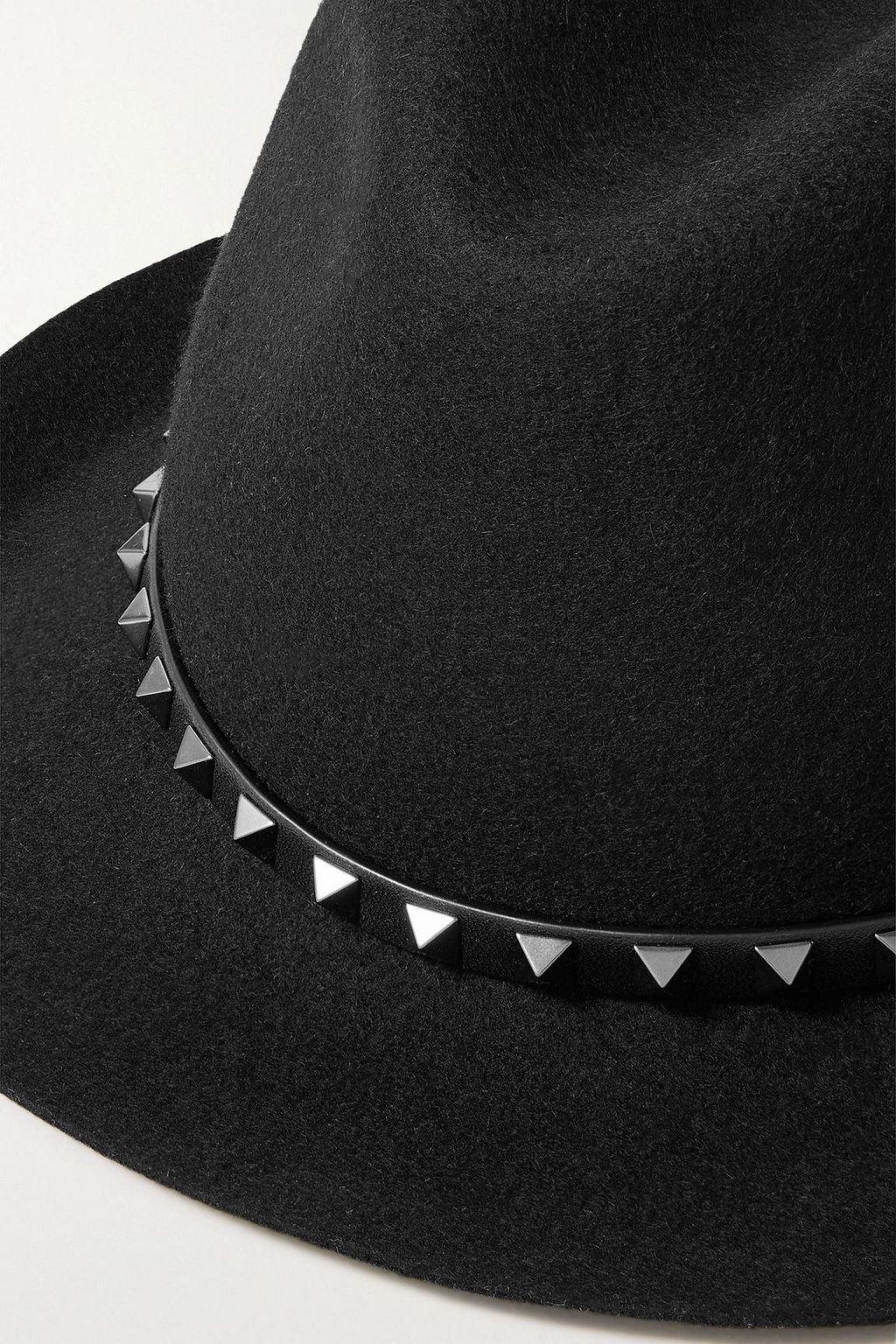 VALENTINO GARAVANI Rockstud leather-trimmed wool fedora