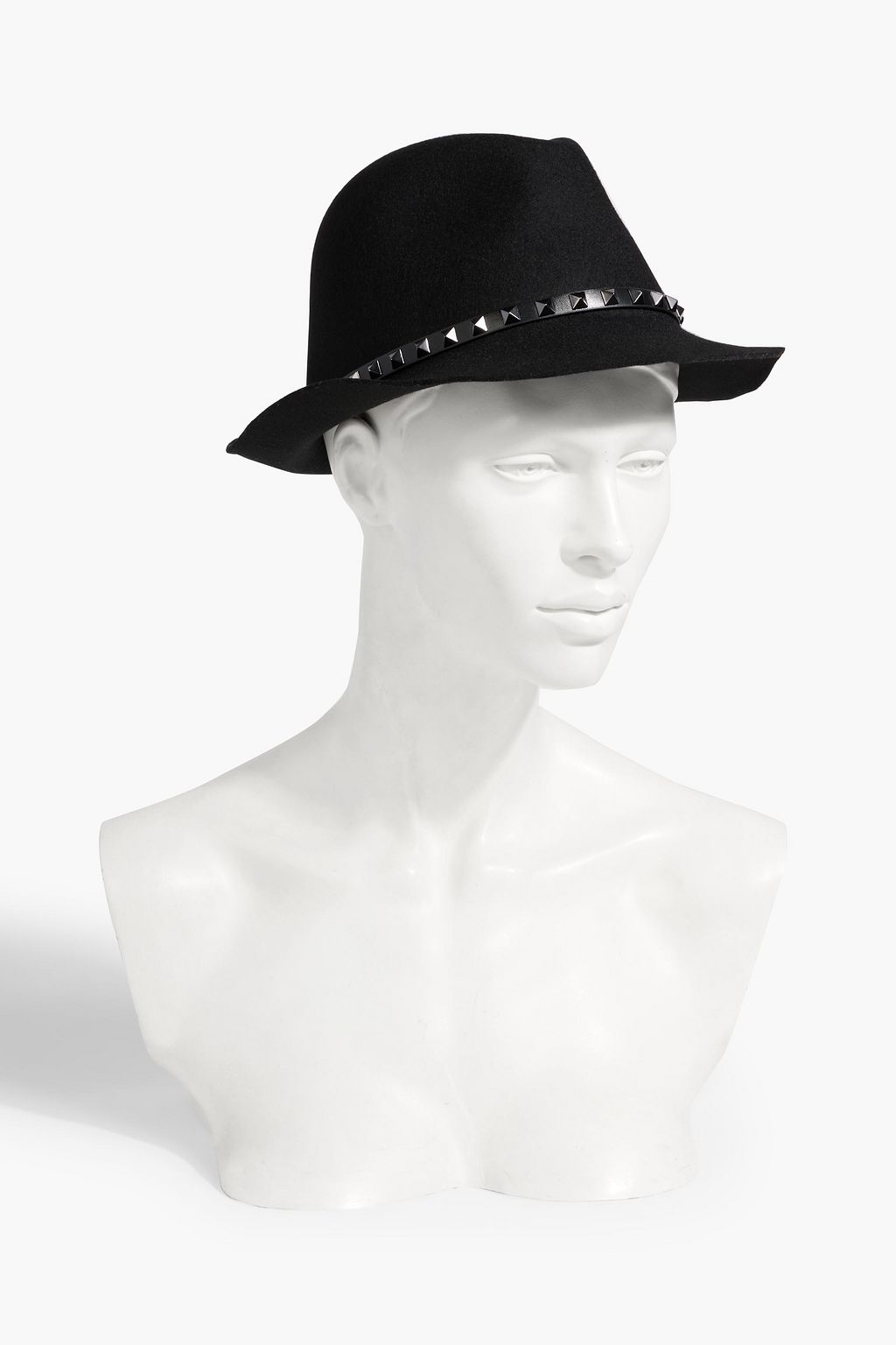 VALENTINO GARAVANI Rockstud leather-trimmed wool fedora