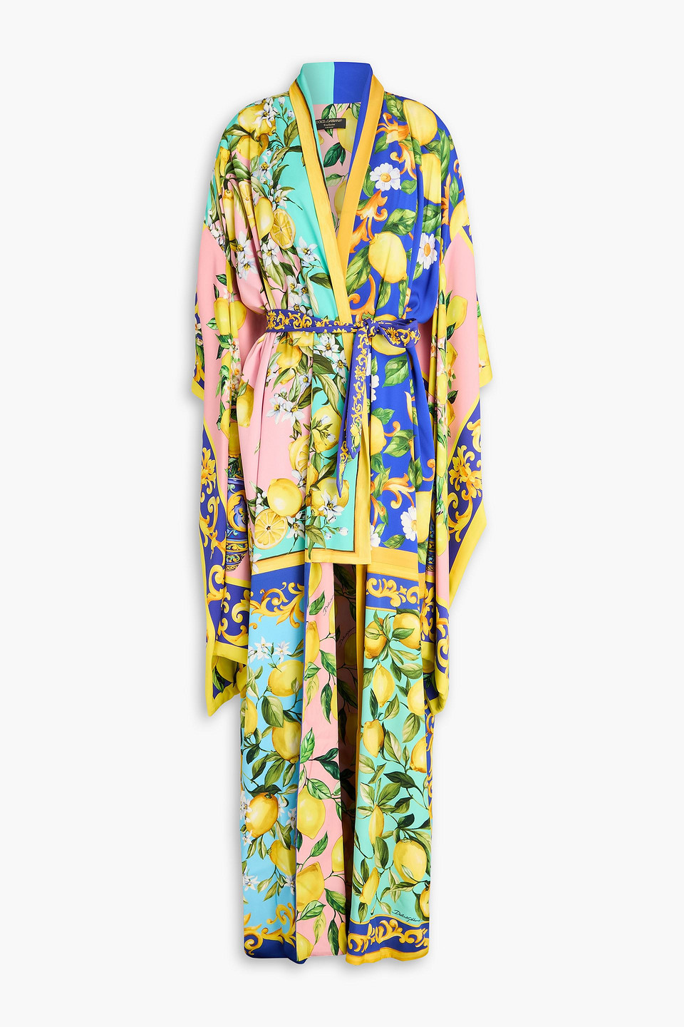 Dolce & Gabbana Belted Printed Stretch-silk Charmeuse Kimono In Pink