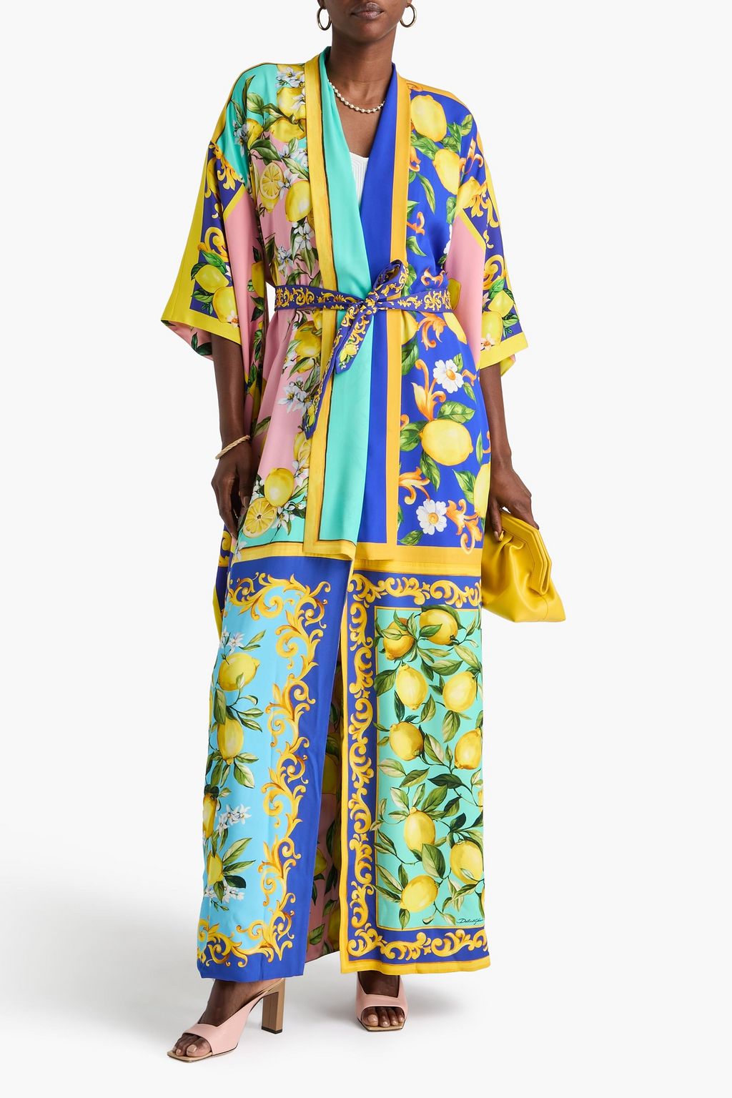 DOLCE&GABBANA Belted printed stretch-silk charmeuse kimono