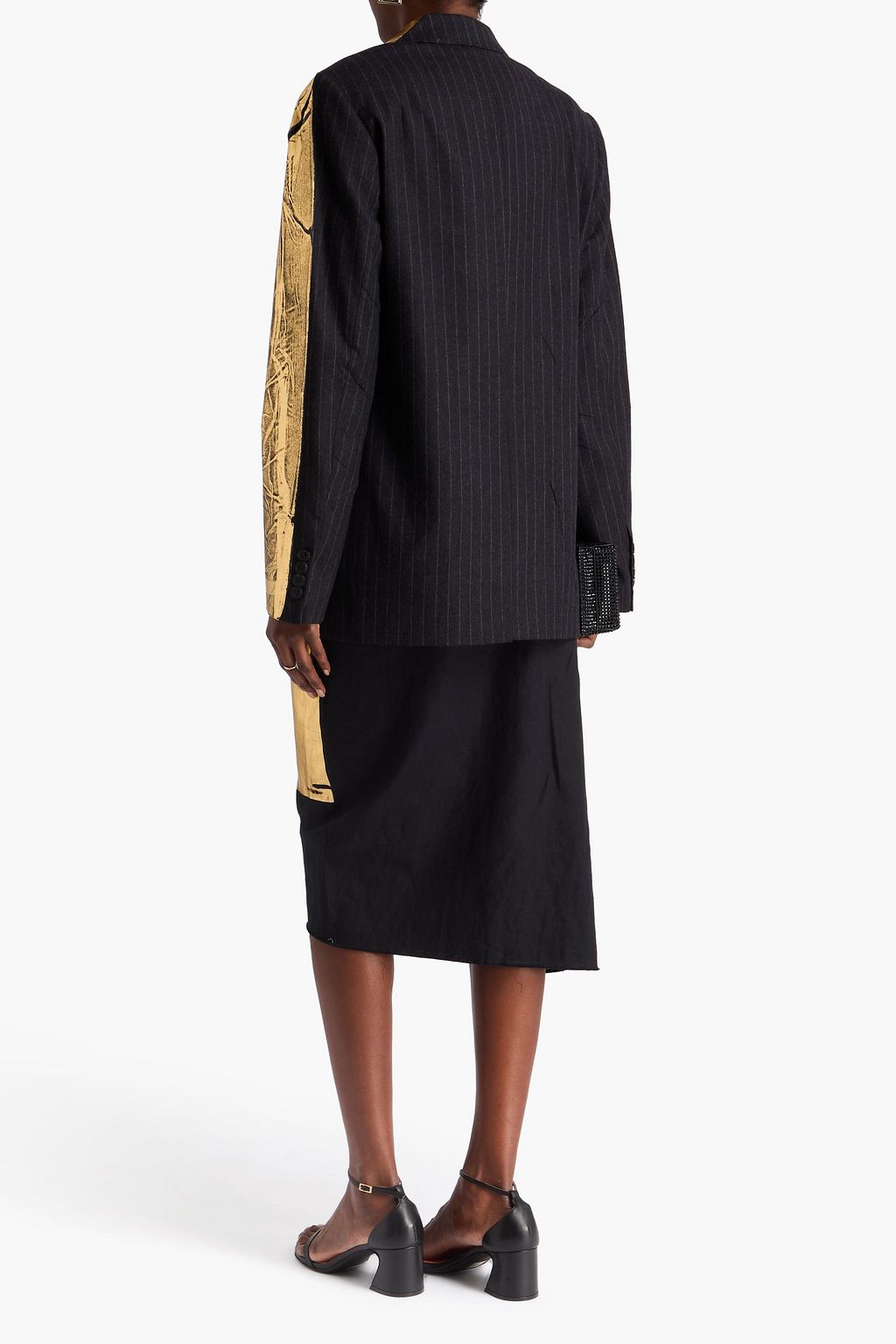 DRIES VAN NOTEN Doppelreihiger Blazer aus beschichtetem Woll-Flanell in Metallic-Optik