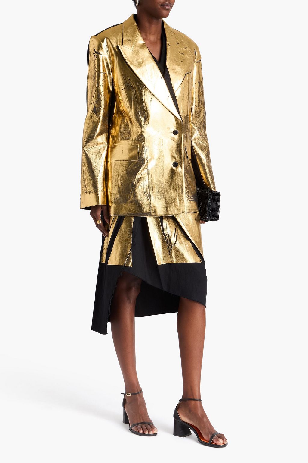 DRIES VAN NOTEN Doppelreihiger Blazer aus beschichtetem Woll-Flanell in Metallic-Optik