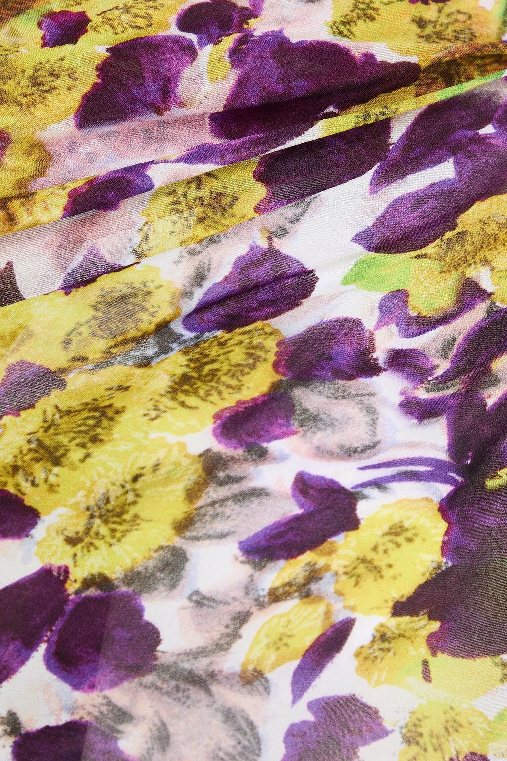 DRIES VAN NOTEN فستان ديفورا طويل بدون حمالات من الجورجيت بقصّة غير متماثلة بطبعات