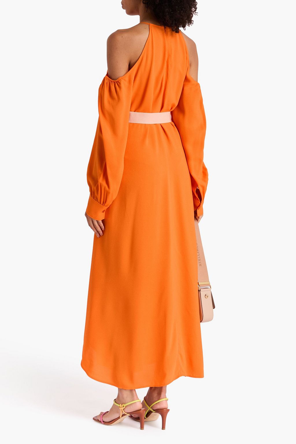 STELLA MCCARTNEY Belted cold-shoulder crepe midi dress