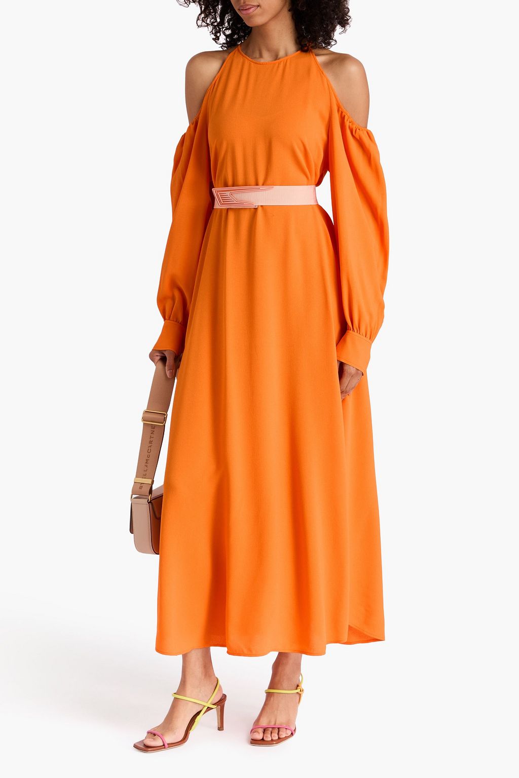 STELLA MCCARTNEY Belted cold-shoulder crepe midi dress