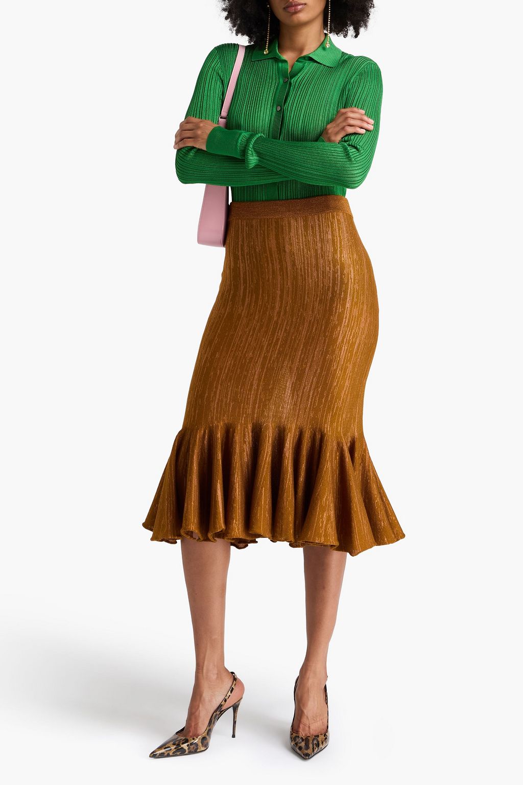DRIES VAN NOTEN تنورة متوسطة الطول مخدّدة بحبكة الجاكار