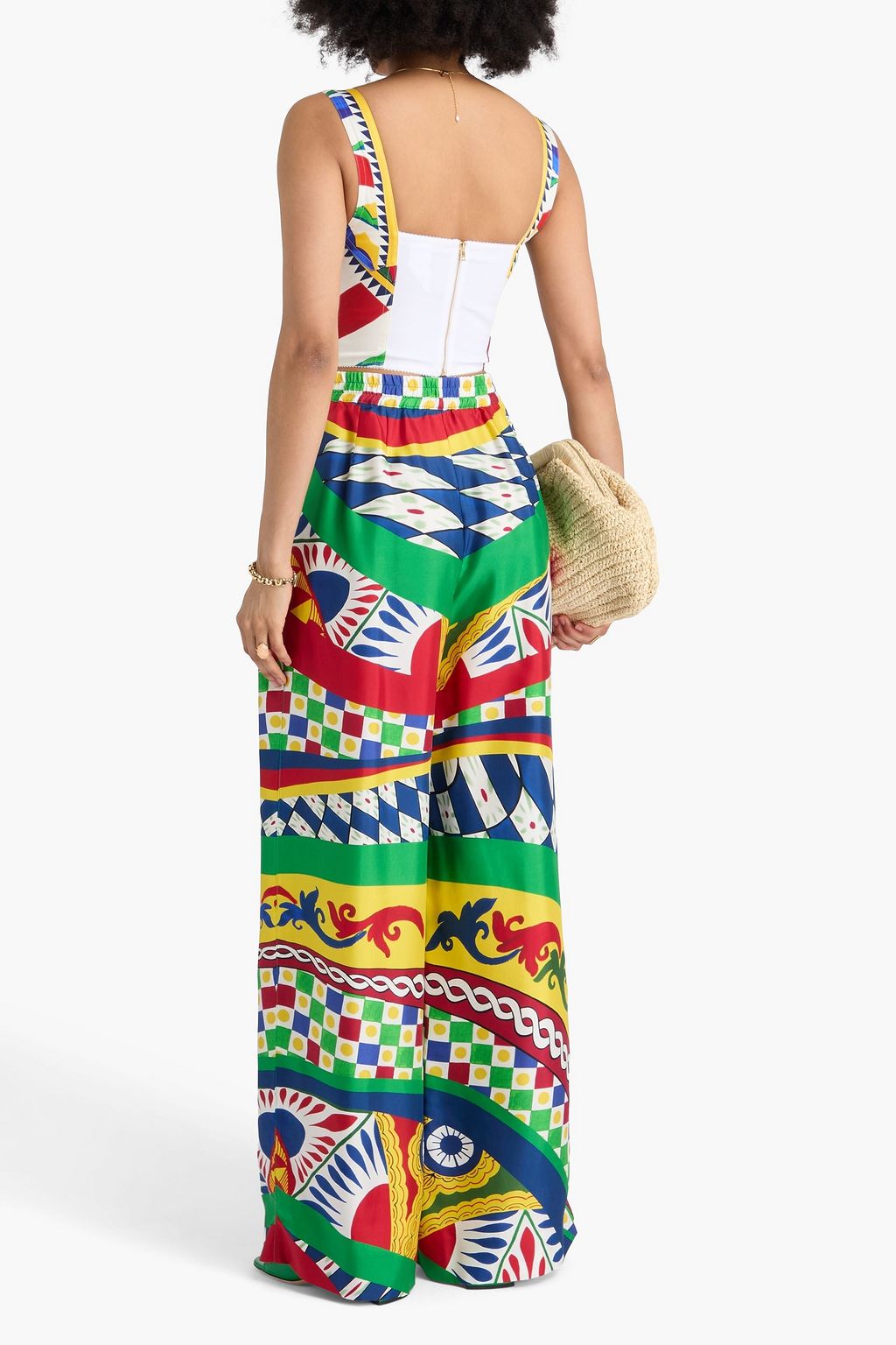 DOLCE&GABBANA シルクツイル ワイドレッグパンツ プリント入り