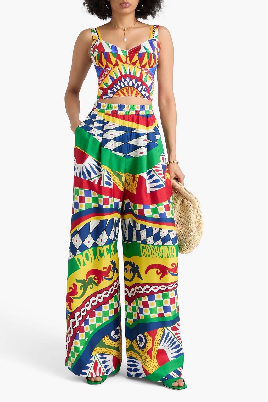 DOLCE&GABBANA シルクツイル ワイドレッグパンツ プリント入り