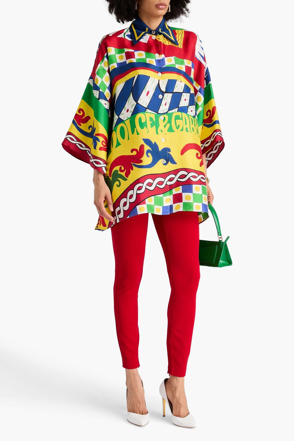DOLCE&GABBANA Oversized printed silk-twill shirt