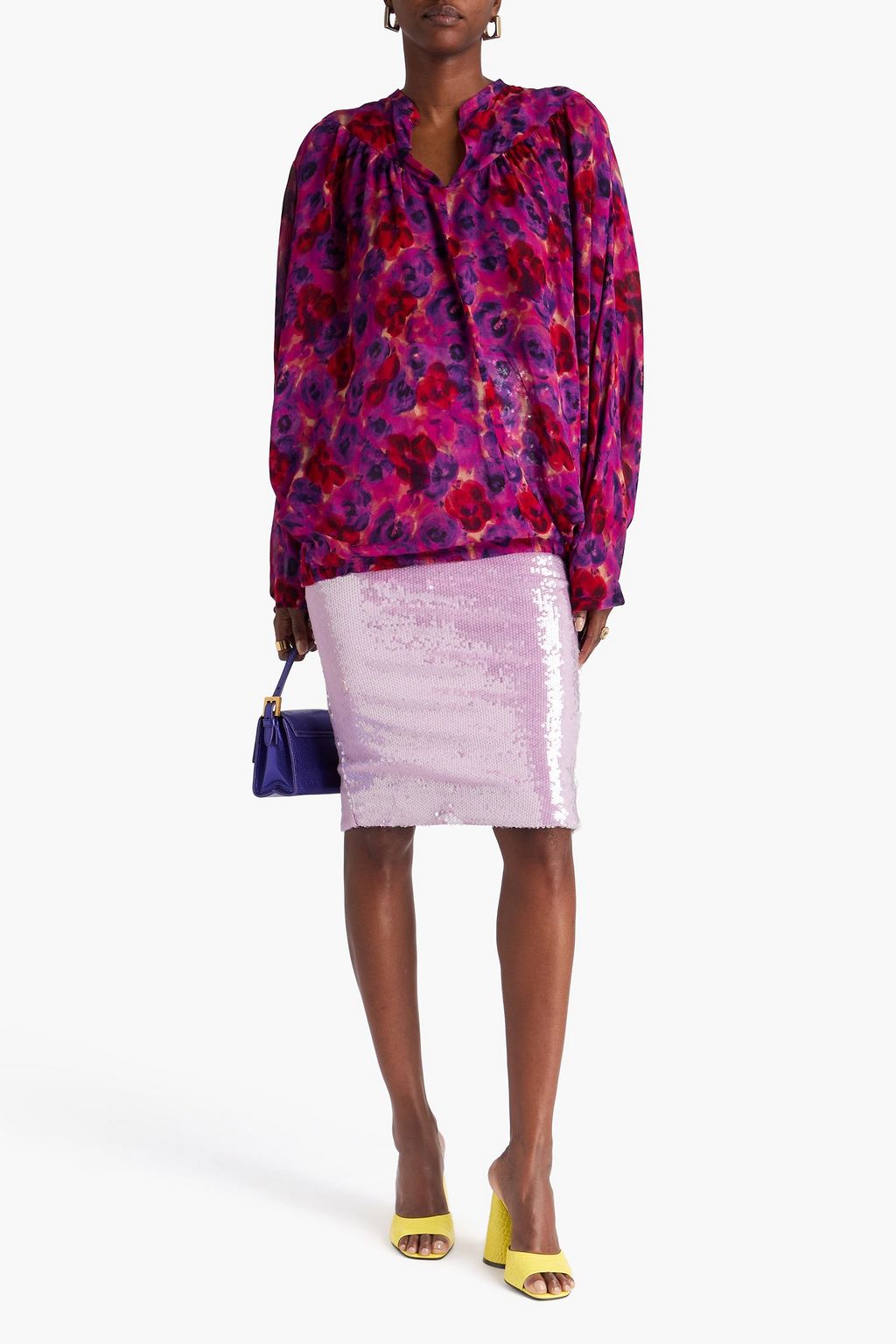 DRIES VAN NOTEN بلوزة مصنوعة من الجورجيت ومزينة بطبعات