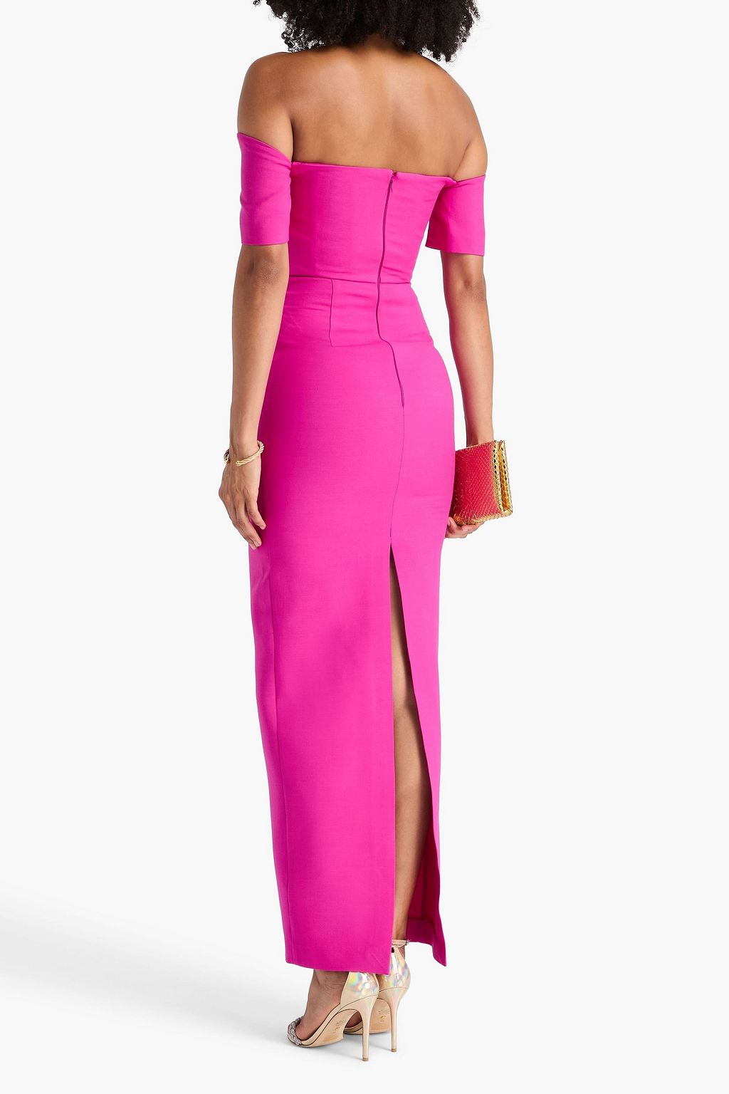 ROLAND MOURET Off-the-shoulder wool and silk-blend crepe maxi dress