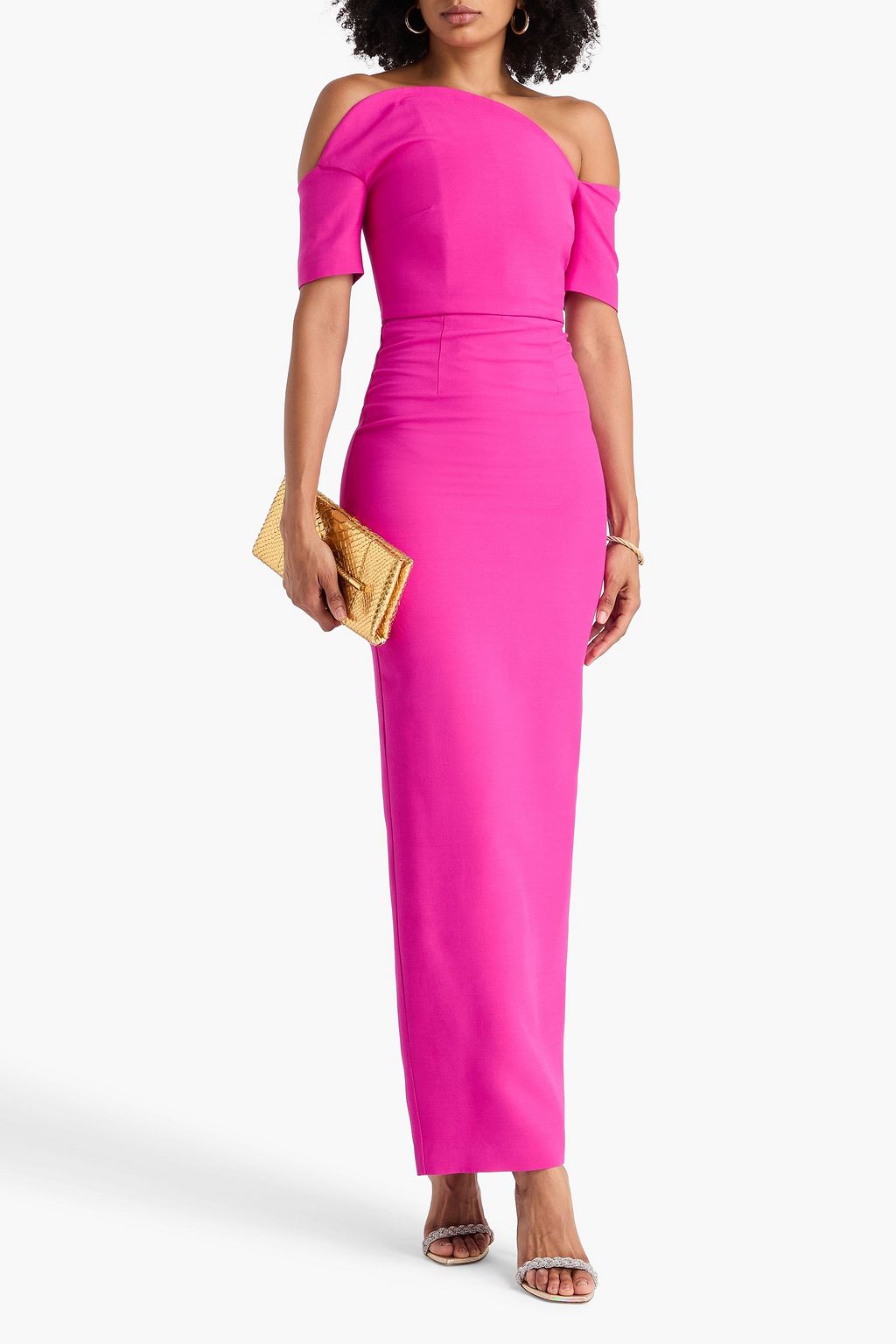 ROLAND MOURET Off-the-shoulder wool and silk-blend crepe maxi dress