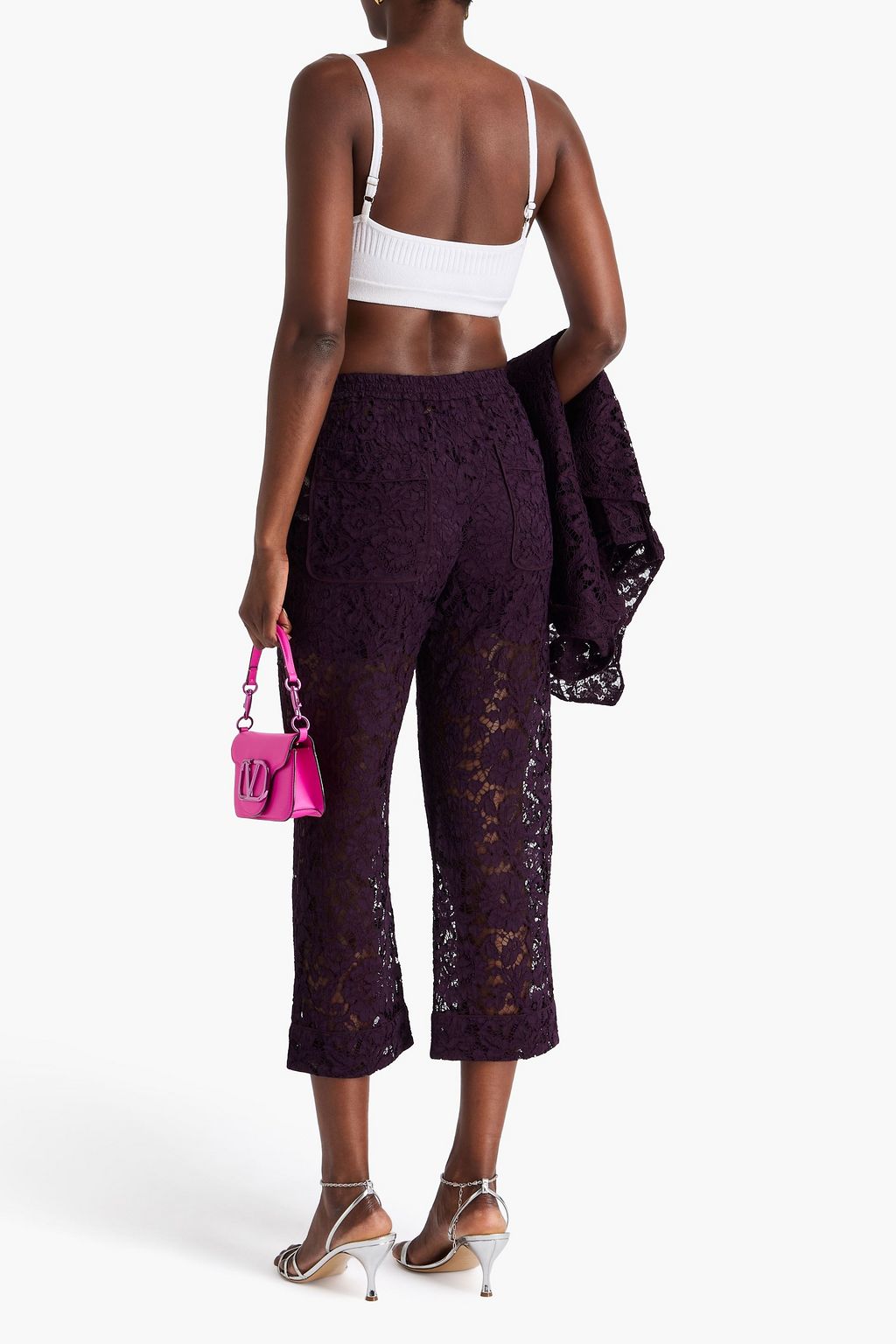 VALENTINO GARAVANI بنطلون قصير بأرجل مستقيمة من الدانتيل المفرّغ