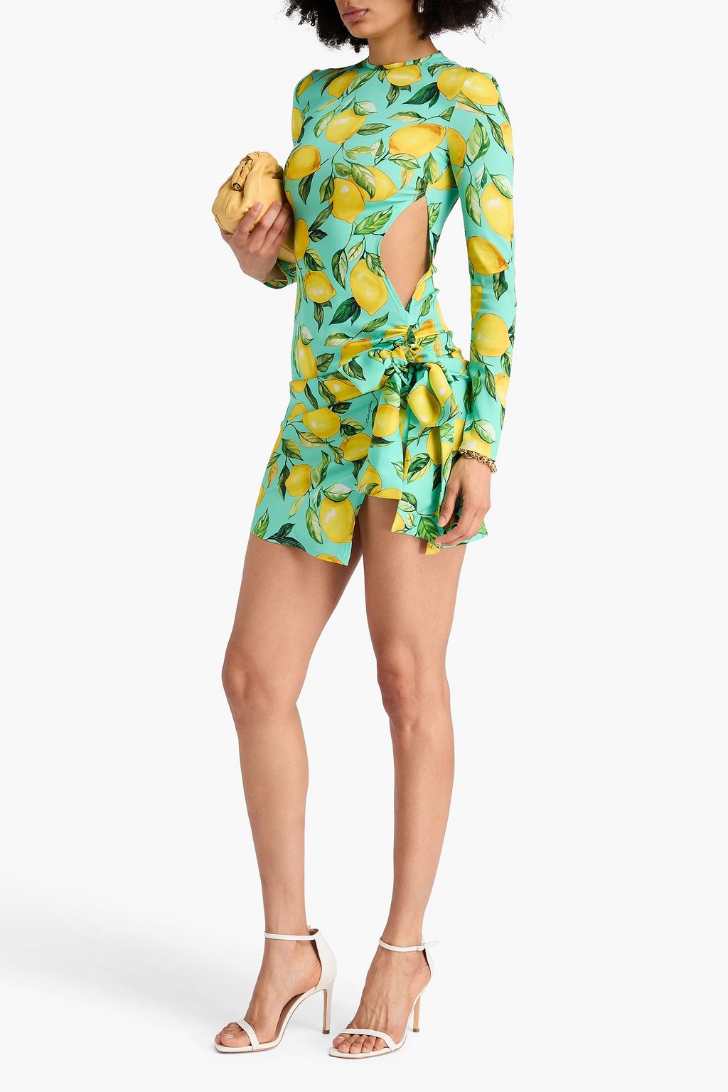 DOLCE&GABBANA Knotted cutout printed stretch-silk mini dress
