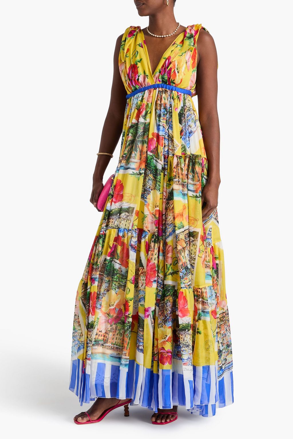 DOLCE&GABBANA Tiered printed silk-chiffon gown
