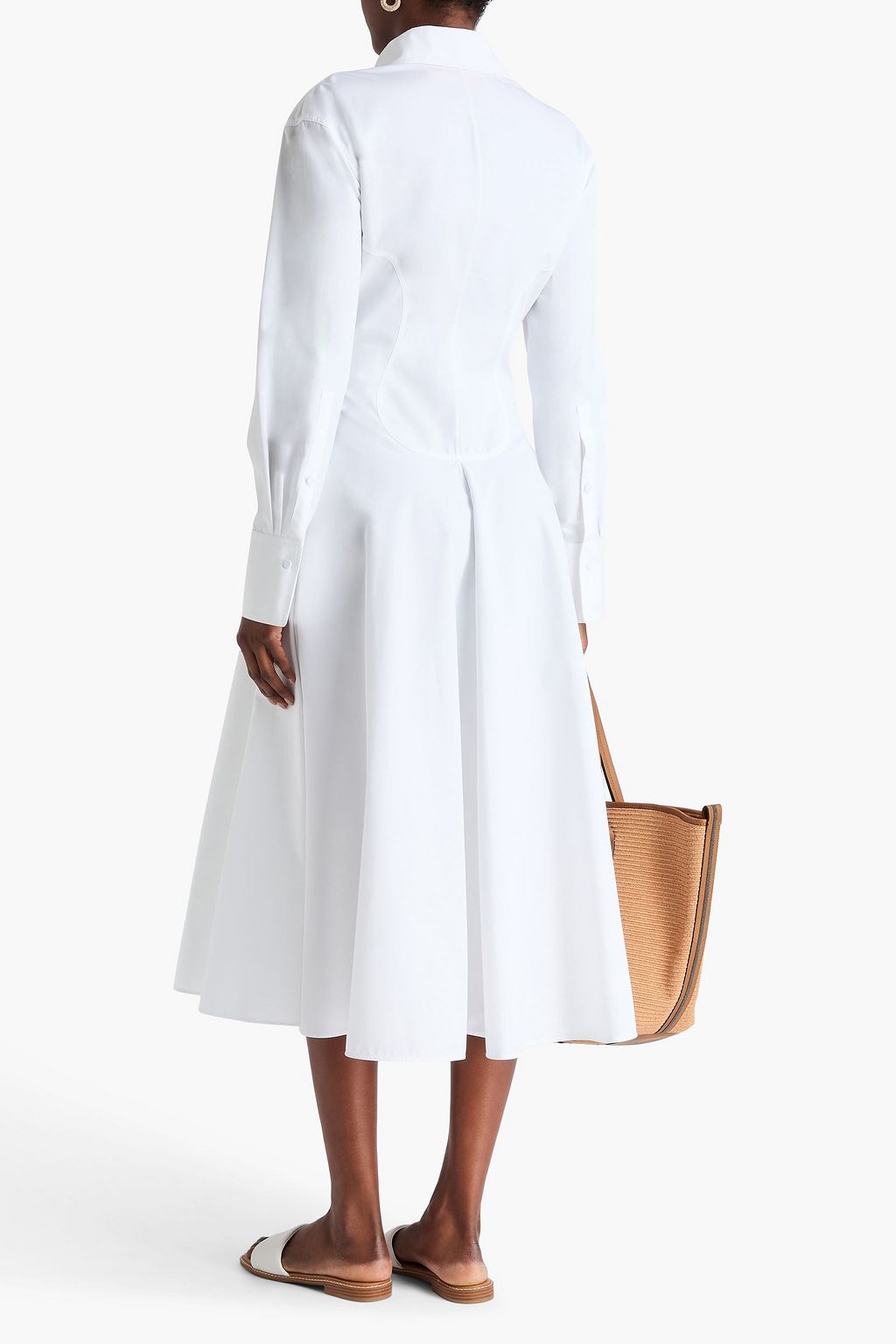 VALENTINO GARAVANI Floral-appliquéd cotton-poplin midi shirt dress