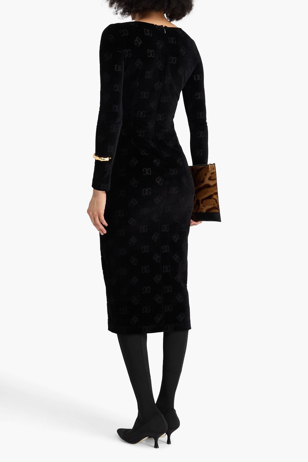 DOLCE&GABBANA فستان متوسط الطول من القطن والمخمل