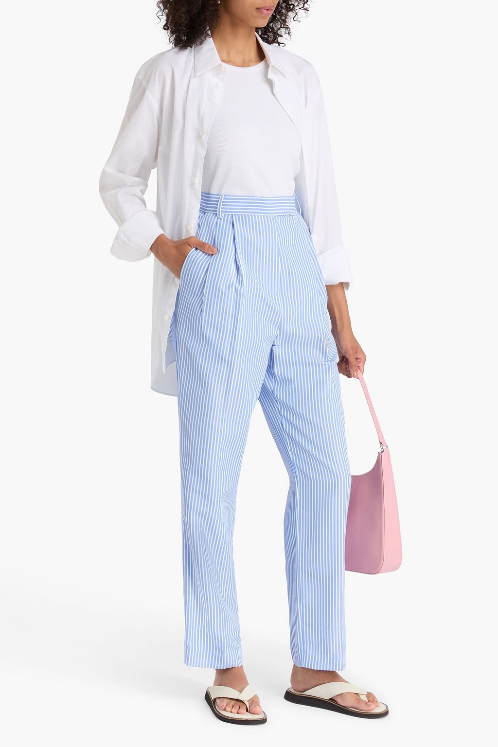 THE FRANKIE SHOP コットン ストレートレッグパンツ タック入り ストライプ