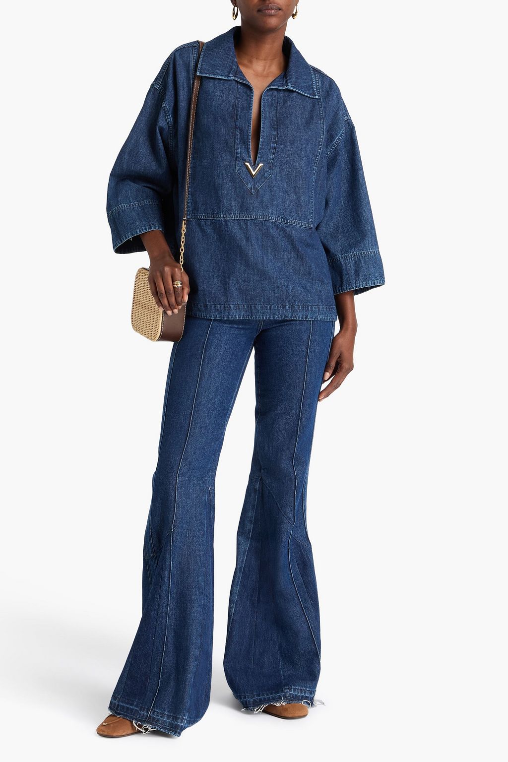 VALENTINO GARAVANI Embellished denim top