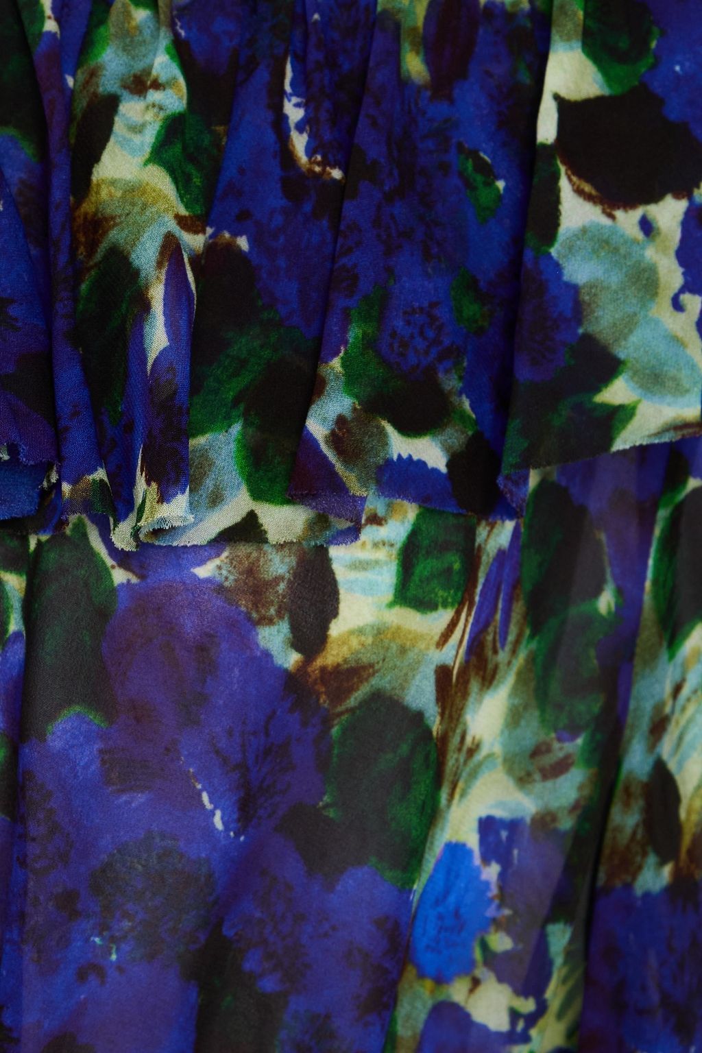 DRIES VAN NOTEN فستان متوسط الطول من الجورجيت بطبعات بكشاكش