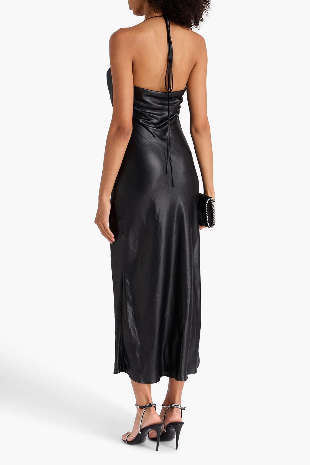 STELLA MCCARTNEY 드레이프 장식 코팅 새틴 트윌 미디 슬립 드레스