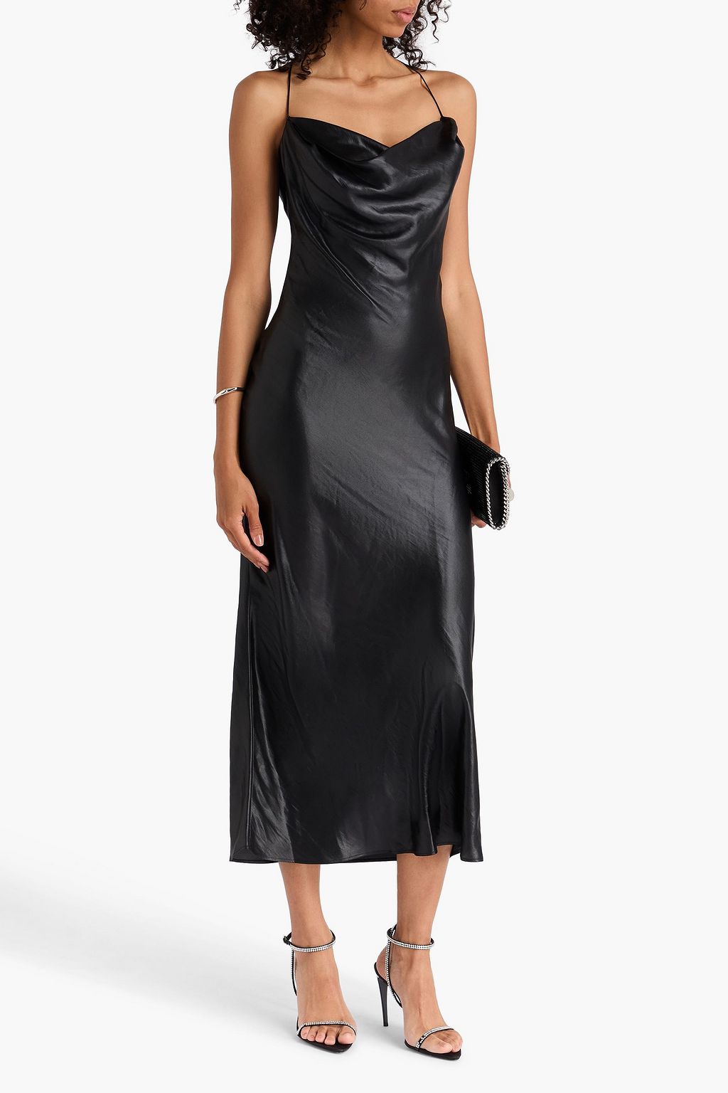 STELLA MCCARTNEY 드레이프 장식 코팅 새틴 트윌 미디 슬립 드레스