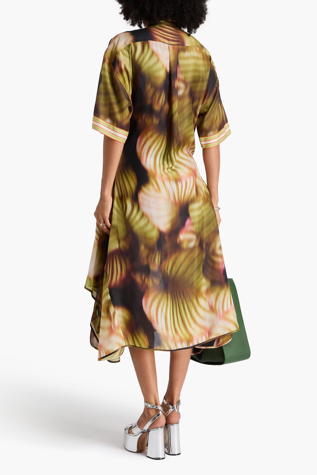 DRIES VAN NOTEN فستان متوسط الطول بأسلوب القميص من حرير هابوتاي مزين بطبعات