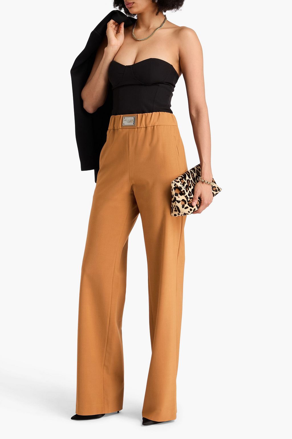 DOLCE&GABBANA Embellished wool-blend straight-leg pants